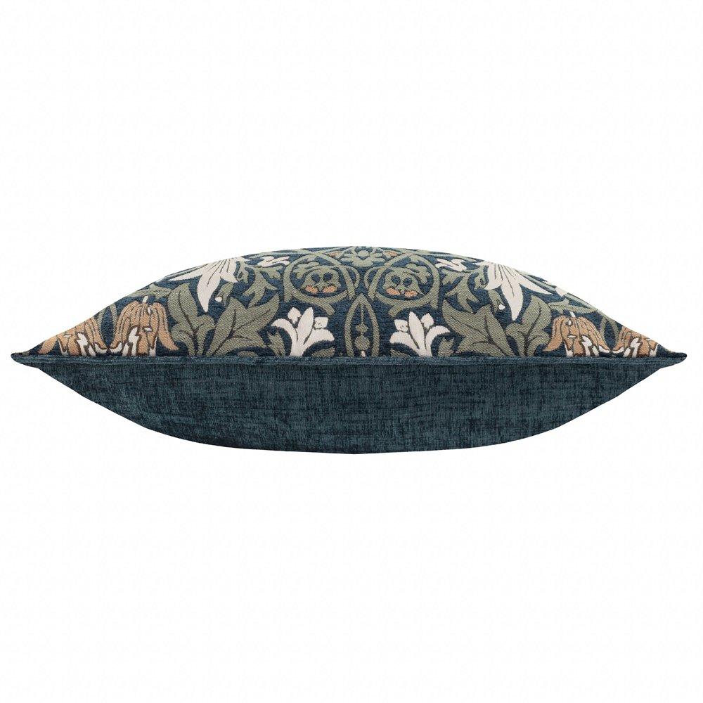 Indigo/Leaf Gre - Morris and Co - Snakes Head Chenille Feather Filled Cushion - 3