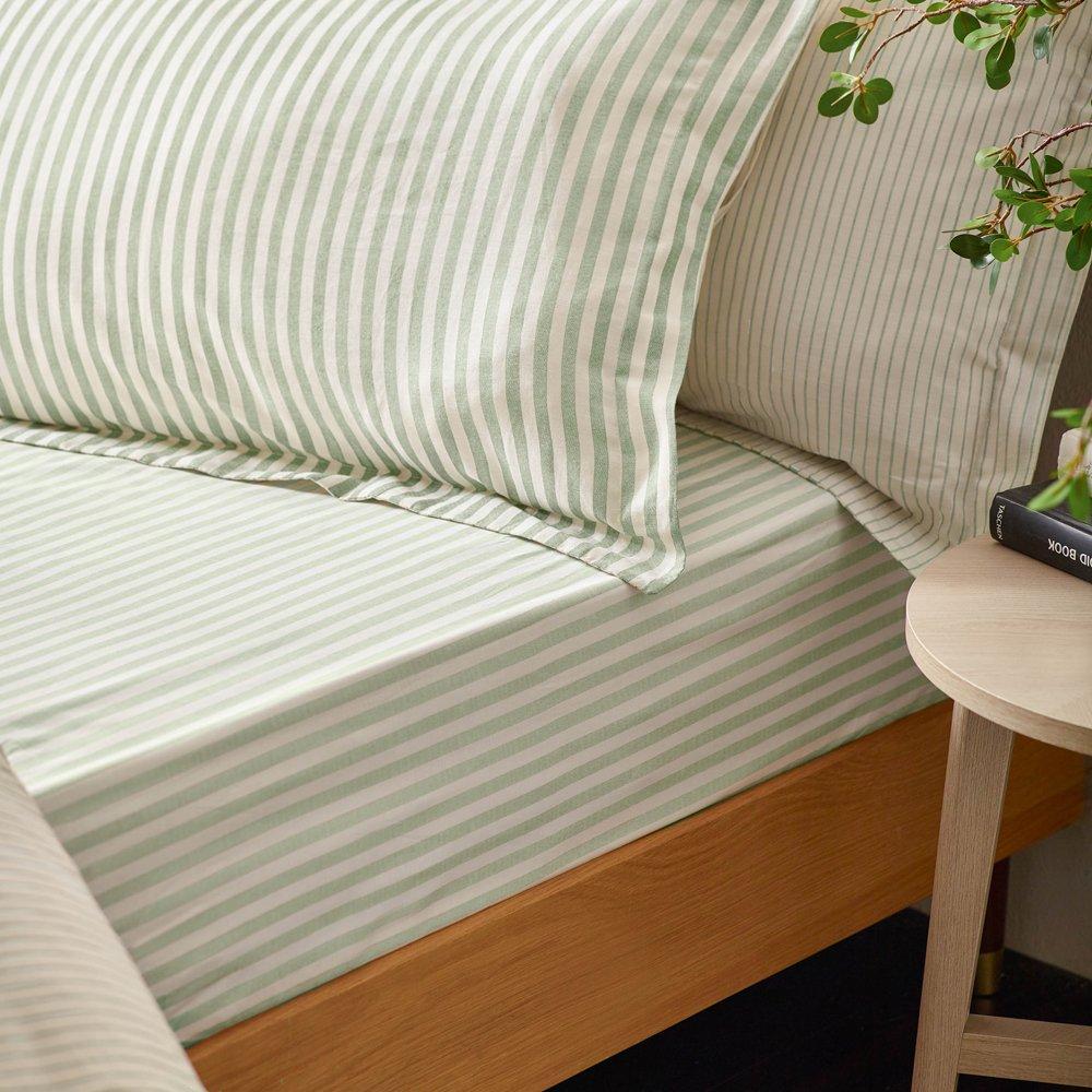 Eucalyptus - Yard - Hebden Melange Stripe Pillowcases - 2