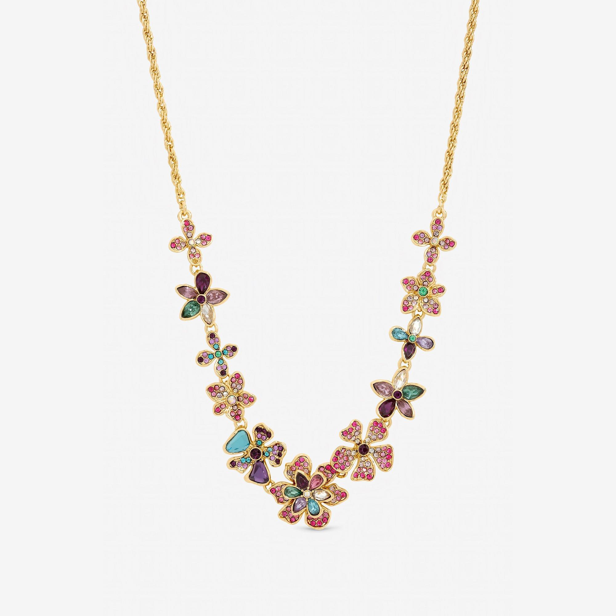 Gold - Mood - Gold Multi Coloured Floral Statement Necklace