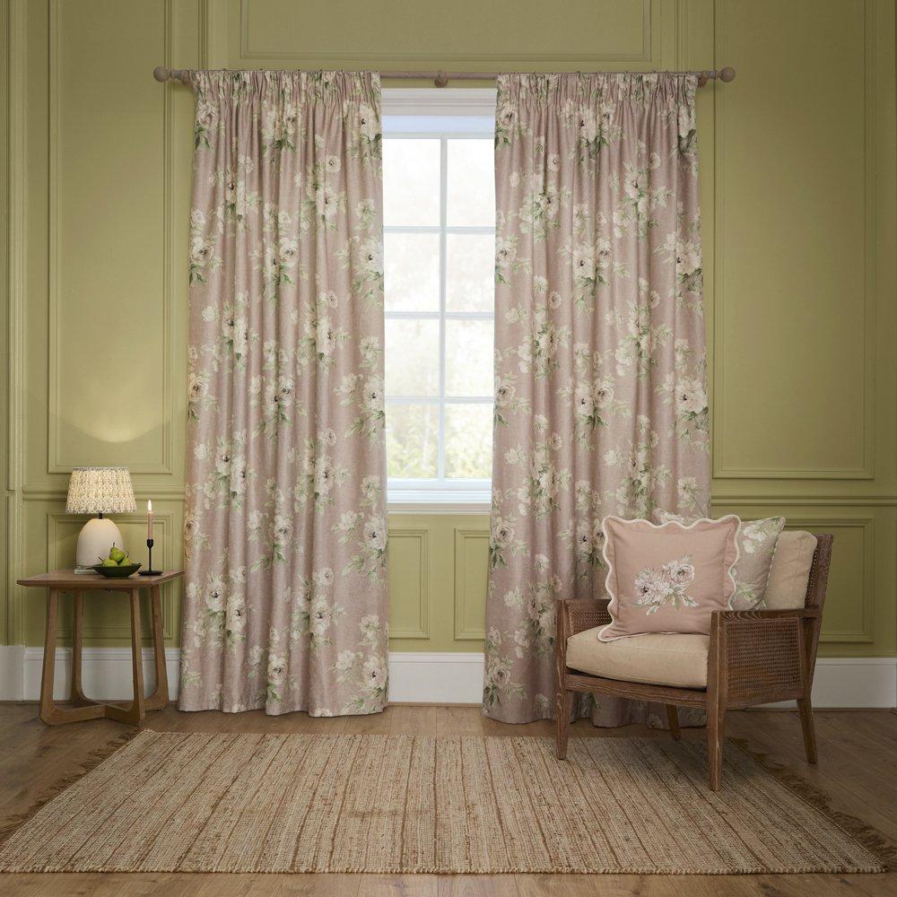 Rose - Sanderson - Adele Fully Lined Floral Chenille Pencil Pleat Cur - 2