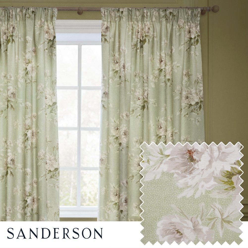 Sanderson  Adele Fully Lined Floral Chenille Pencil Pleat Cur - Sage - 117x137cm