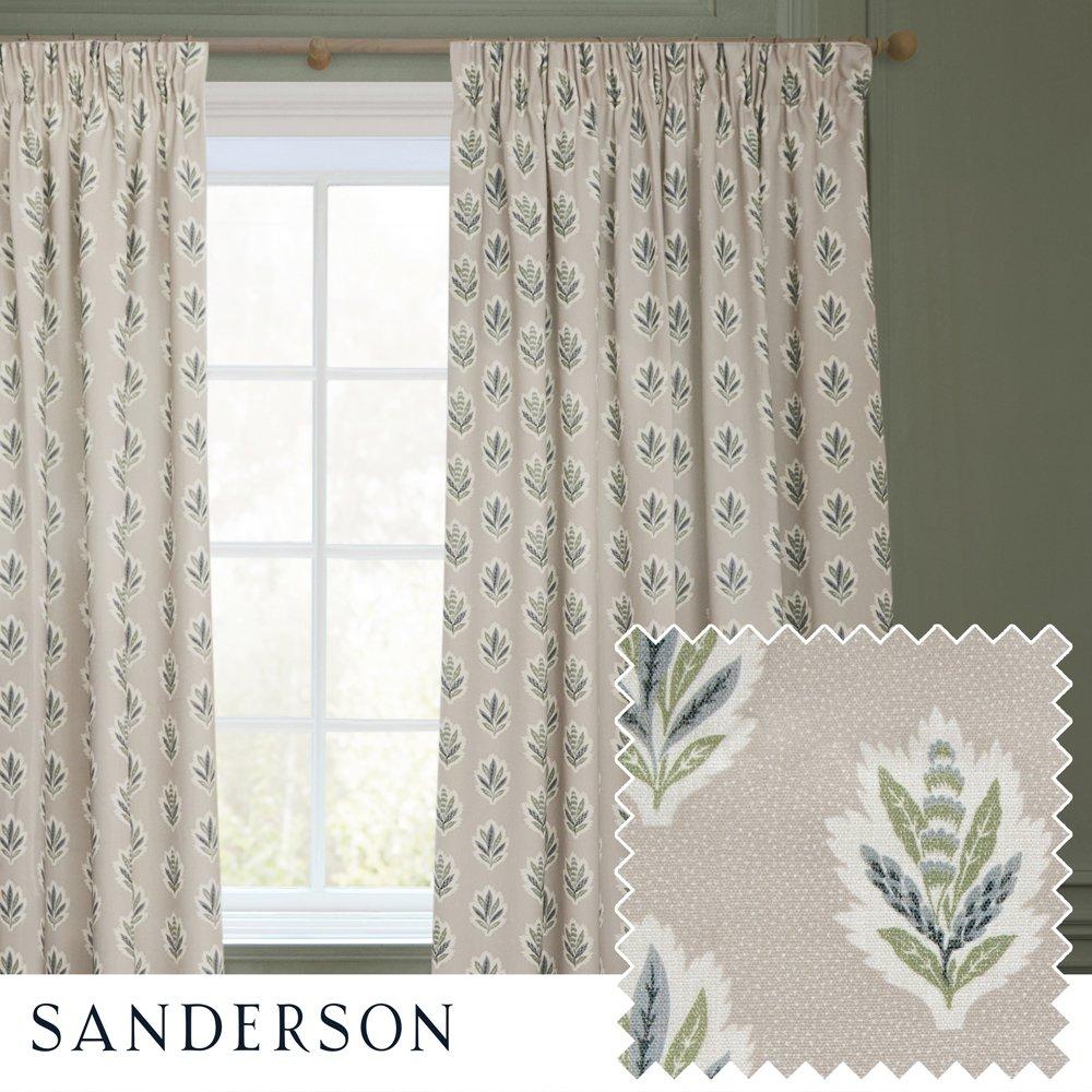 Flax - Sanderson - Sessile Leaf Fully Lined Printed Pencil Pleat Curt - 1