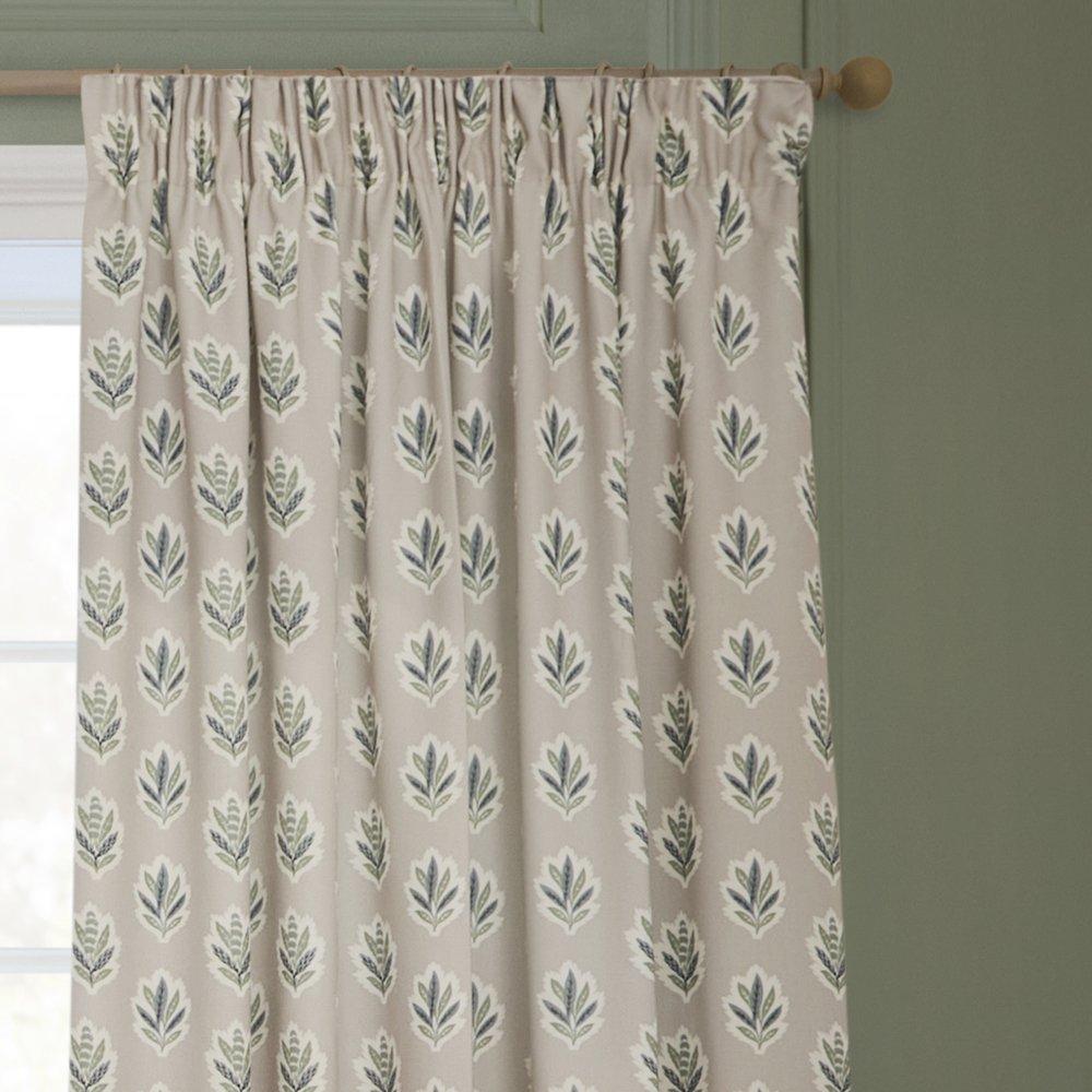 Flax - Sanderson - Sessile Leaf Fully Lined Printed Pencil Pleat Curt - 3