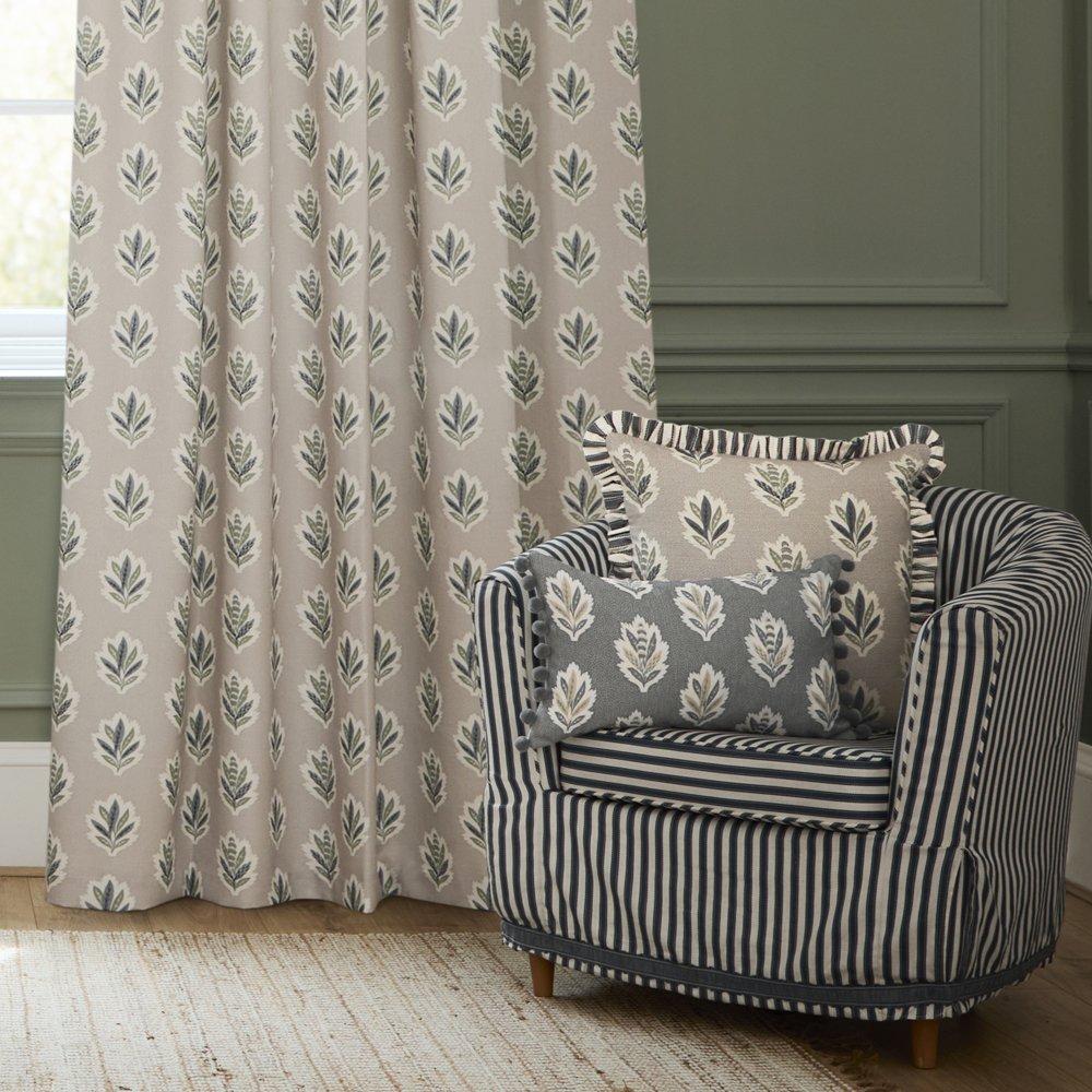 Flax - Sanderson - Sessile Leaf Fully Lined Printed Pencil Pleat Curt - 4