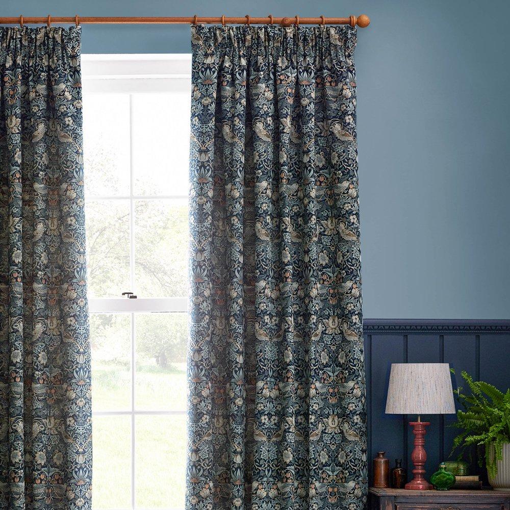 Indigo - Morris and Co - Strawberry Thief Fully Lined Jacquard Pencil Pleat - 3