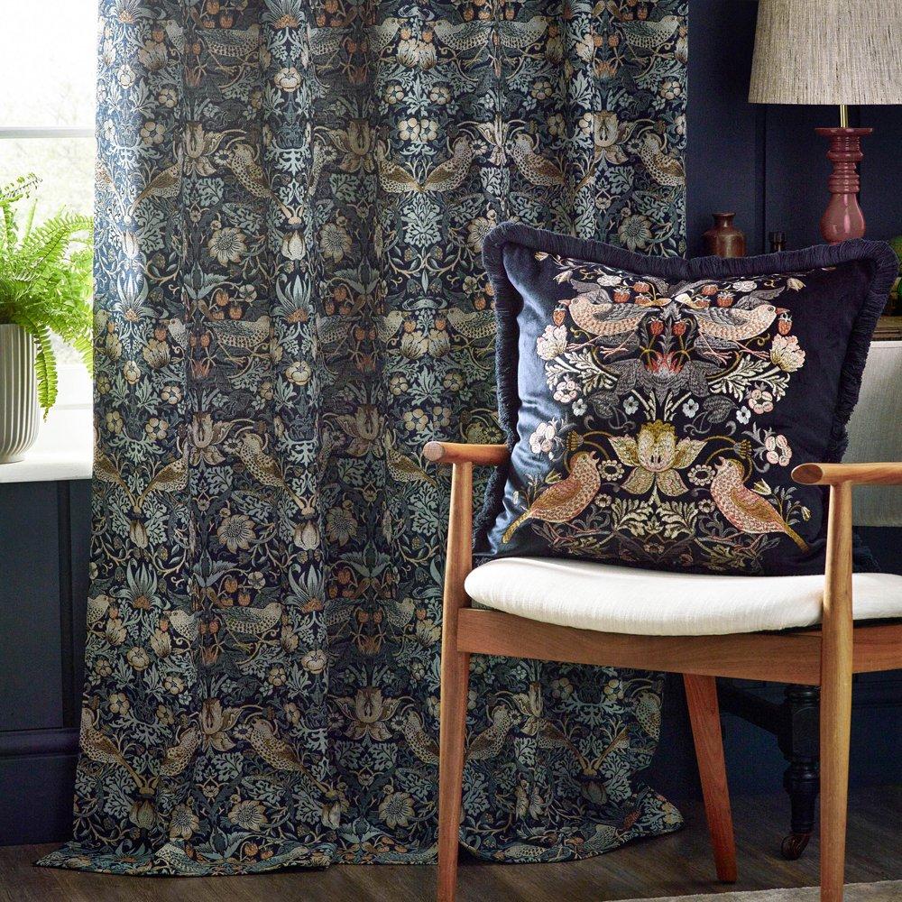 Indigo - Morris and Co - Strawberry Thief Fully Lined Jacquard Pencil Pleat - 4