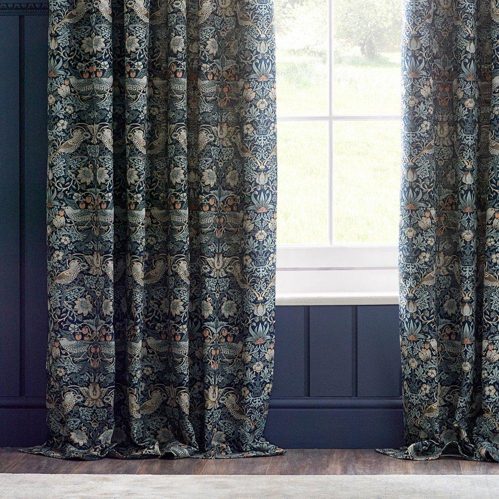 Indigo - Morris and Co - Strawberry Thief Fully Lined Jacquard Pencil Pleat - 5