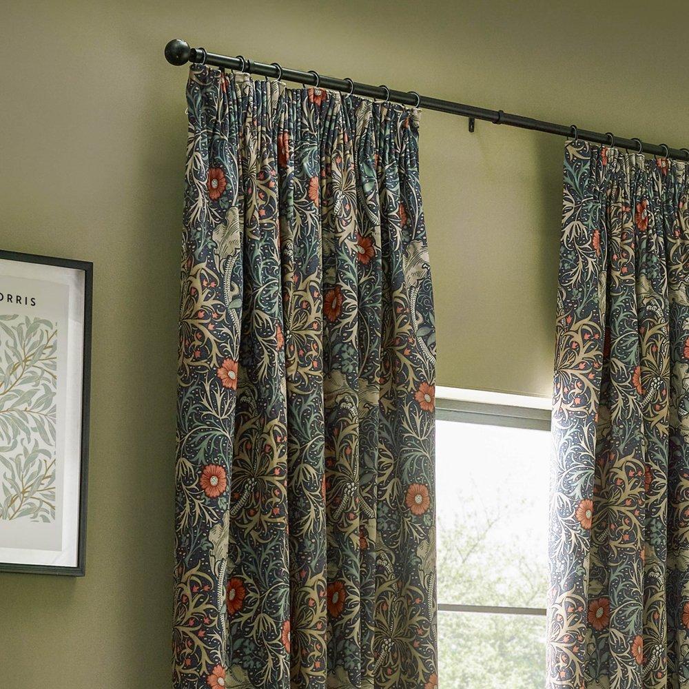 Indigo - Morris and Co - Seaweed Fully Lined Velvet Pencil Pleat Curtains - 3