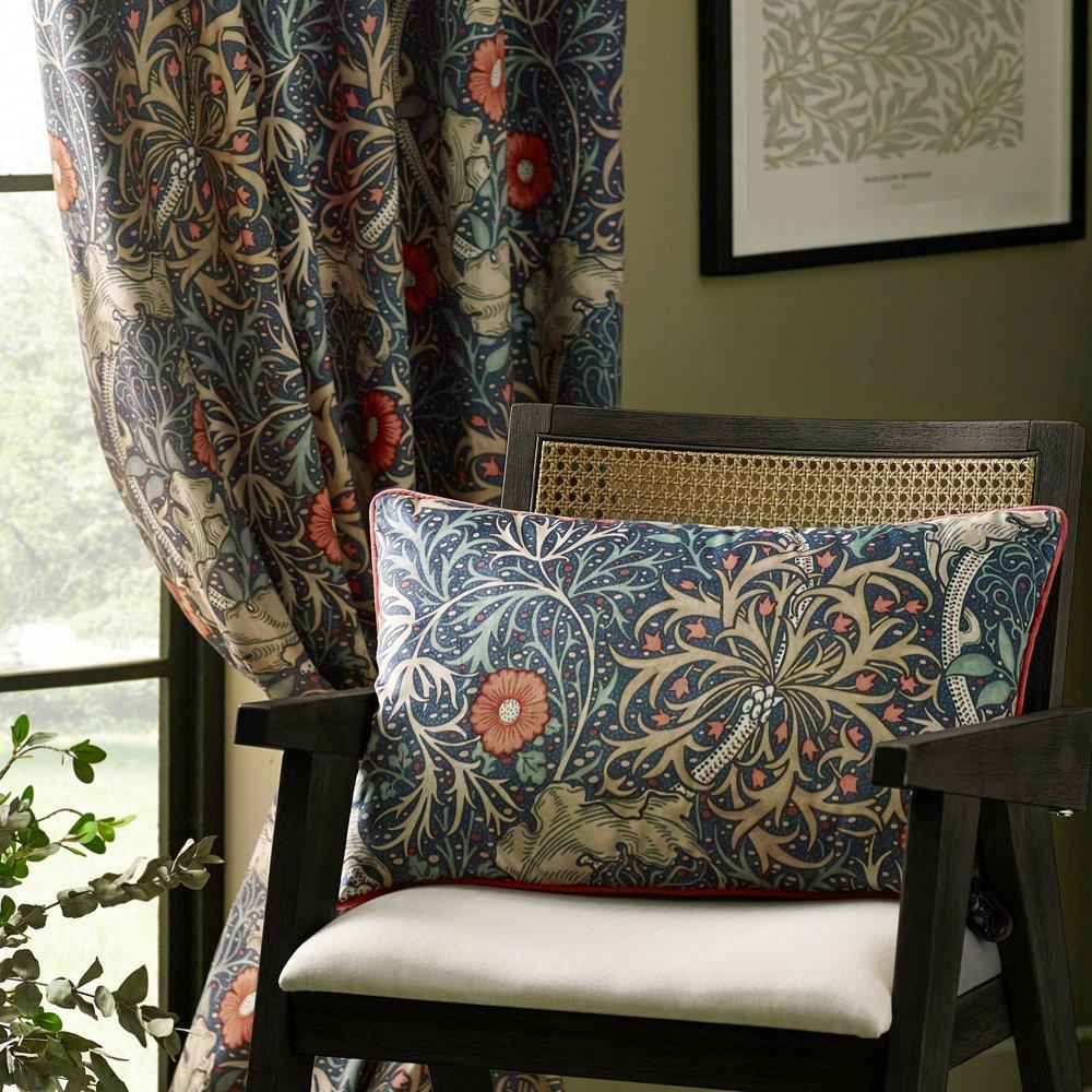 Indigo - Morris and Co - Seaweed Fully Lined Velvet Pencil Pleat Curtains - 4
