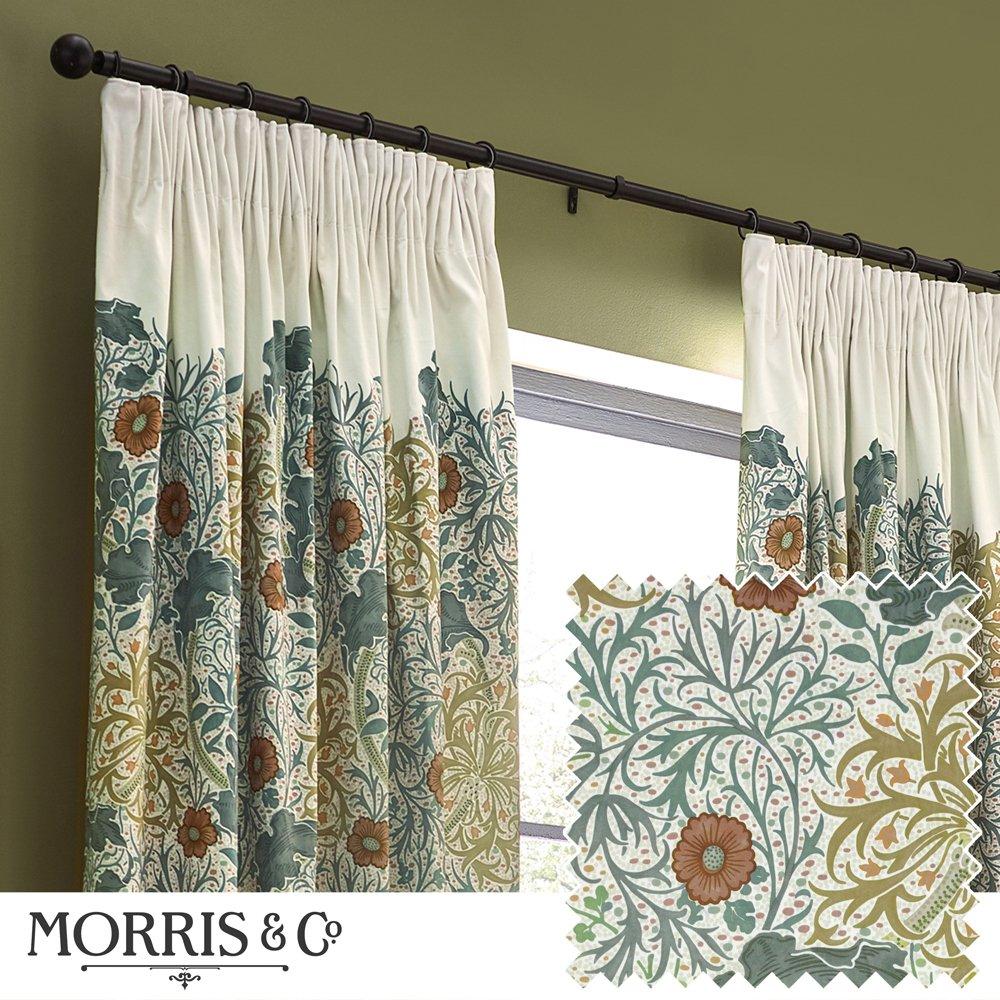 Stone/Sunflower - Morris and Co - Seaweed Fully Lined Velvet Pencil Pleat Curtains - 1