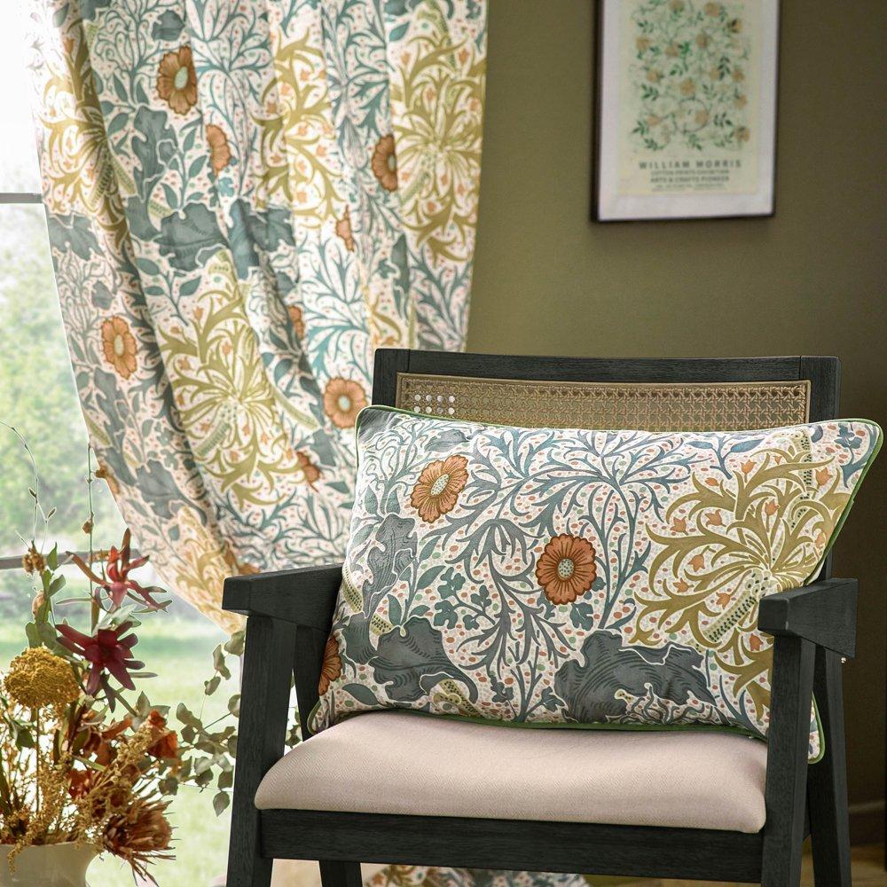 Stone/Sunflower - Morris and Co - Seaweed Fully Lined Velvet Pencil Pleat Curtains - 4