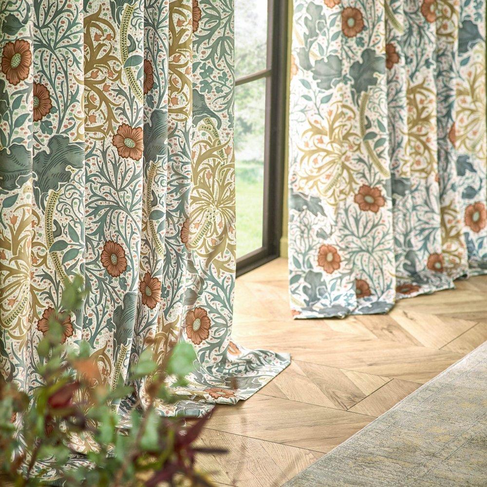 Stone/Sunflower - Morris and Co - Seaweed Fully Lined Velvet Pencil Pleat Curtains - 5