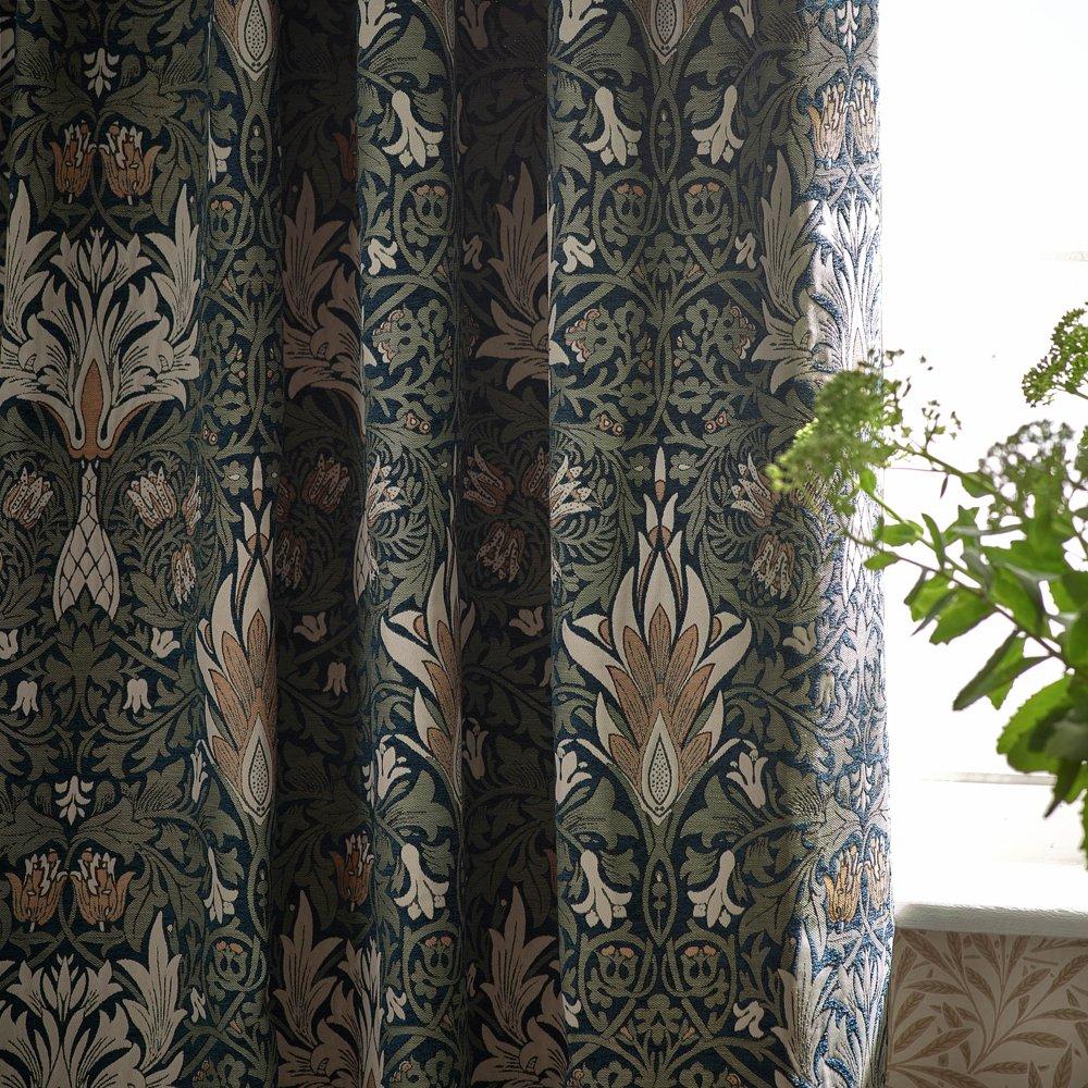 Indigo/Leaf - Morris and Co - Snakeshead Fully Lined Jacquard Chenille Pencil Pl - 3