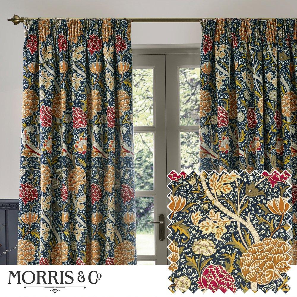 Indigo/Berry - Morris and Co - Cray Fully Lined Floral Velvet Pencil Pleat Curtai - 1