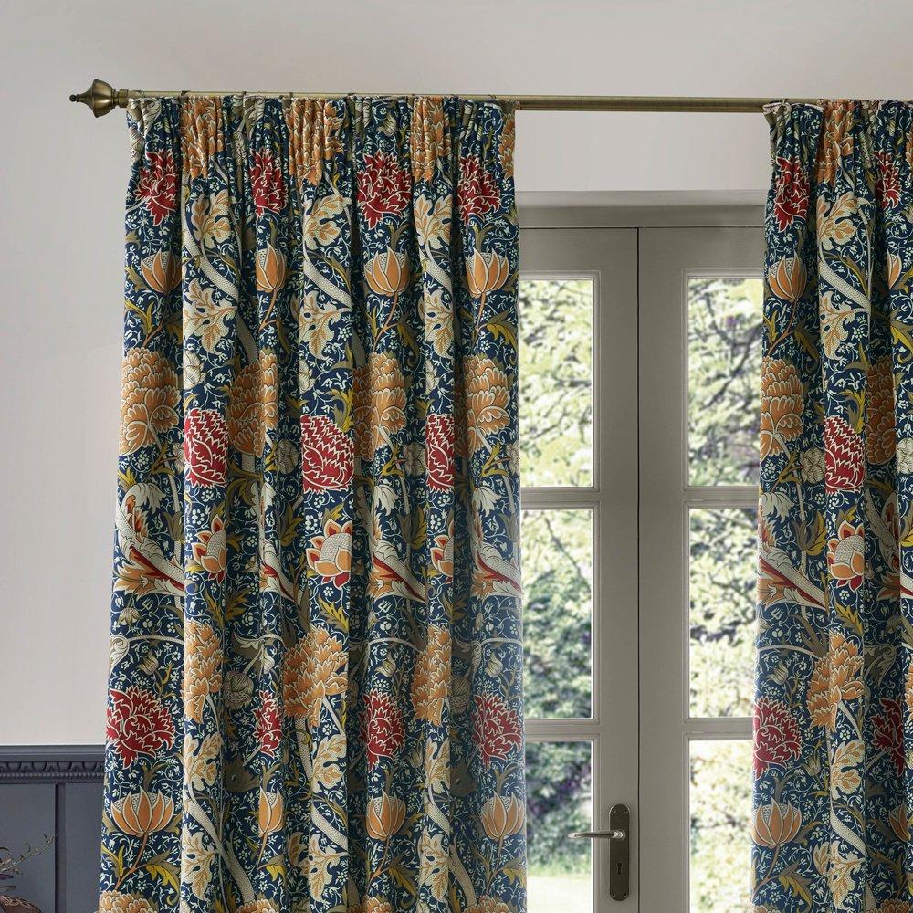 Indigo/Berry - Morris and Co - Cray Fully Lined Floral Velvet Pencil Pleat Curtai - 3