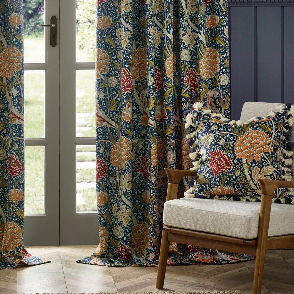 Indigo/Berry - Morris and Co - Cray Fully Lined Floral Velvet Pencil Pleat Curtai - 4