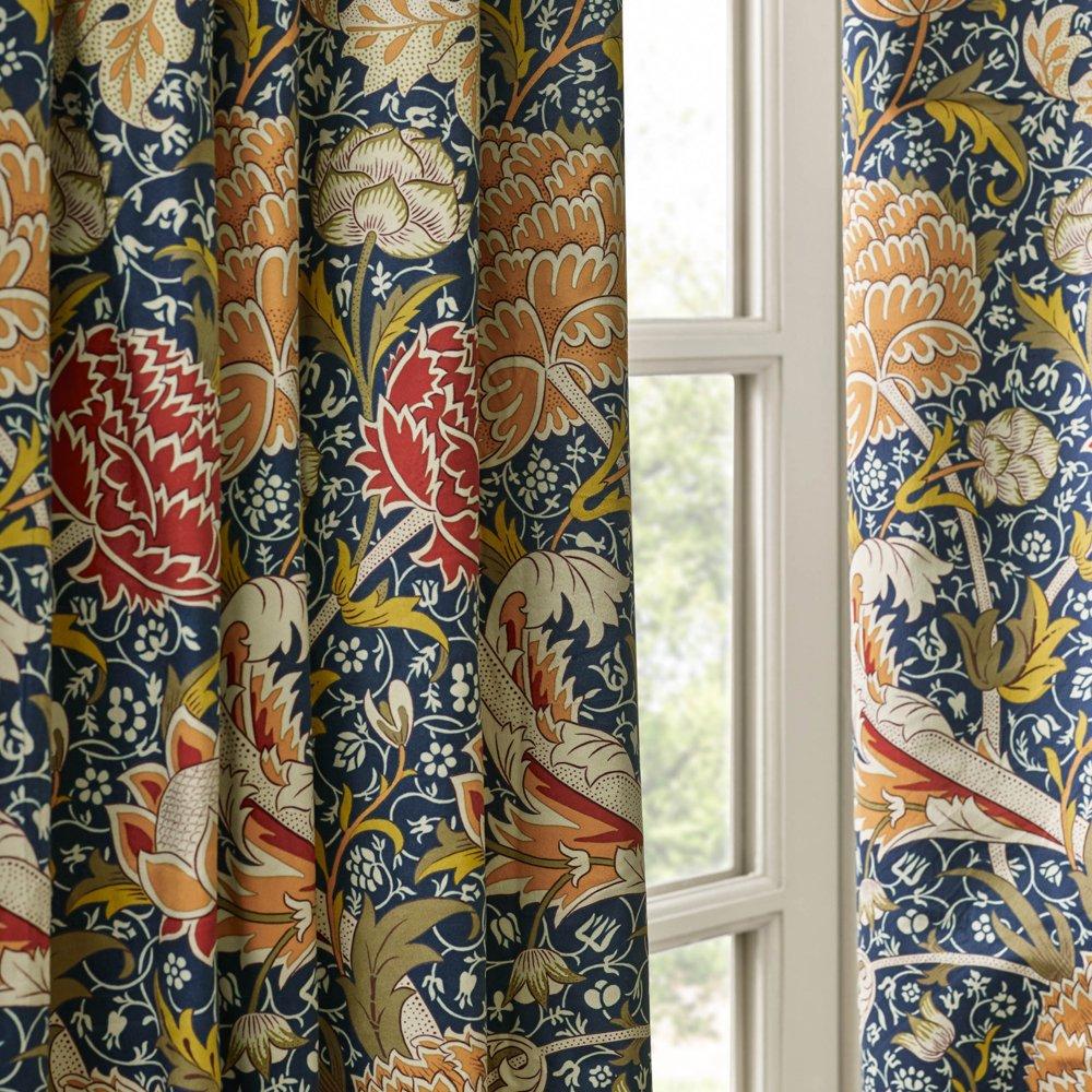 Indigo/Berry - Morris and Co - Cray Fully Lined Floral Velvet Pencil Pleat Curtai - 5