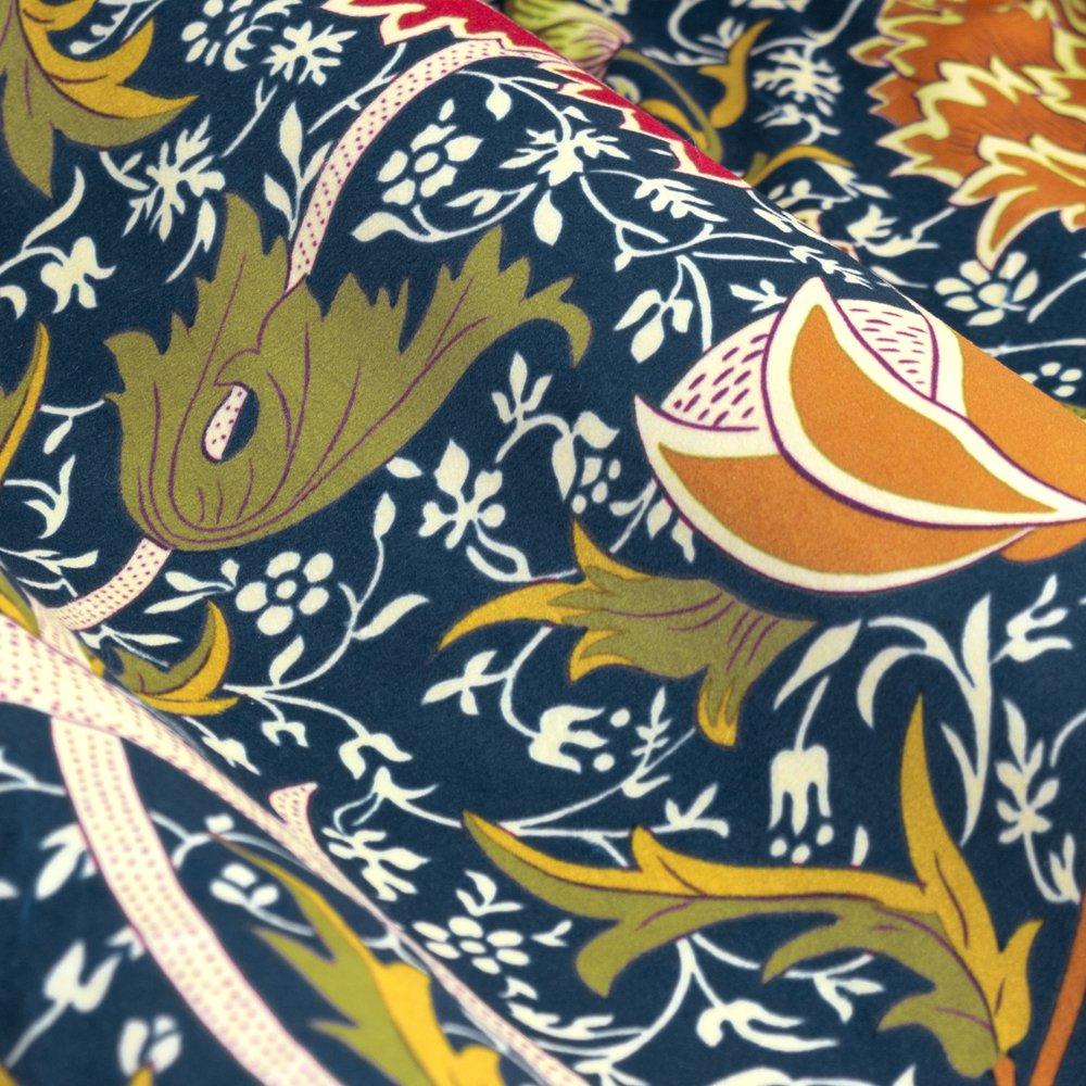 Indigo/Berry - Morris and Co - Cray Fully Lined Floral Velvet Pencil Pleat Curtai - 6