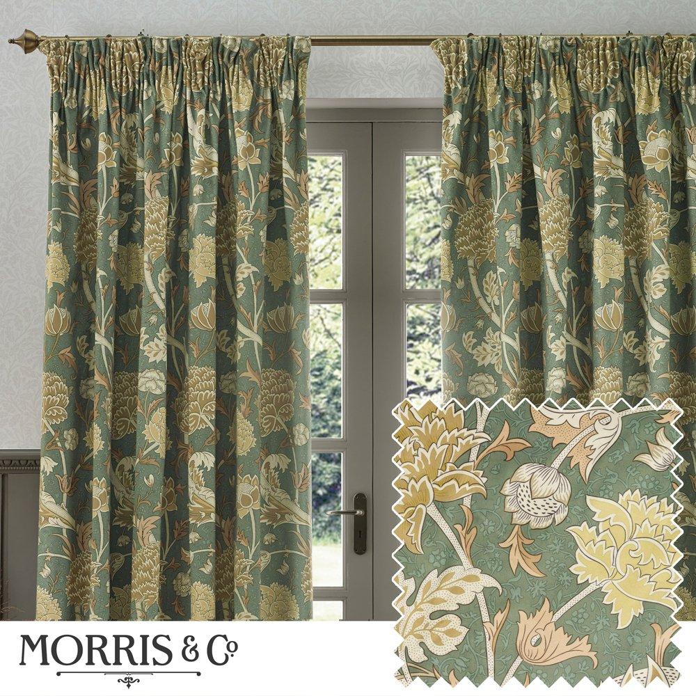 Cray Fully Lined Floral Velvet Pencil Pleat Curtai