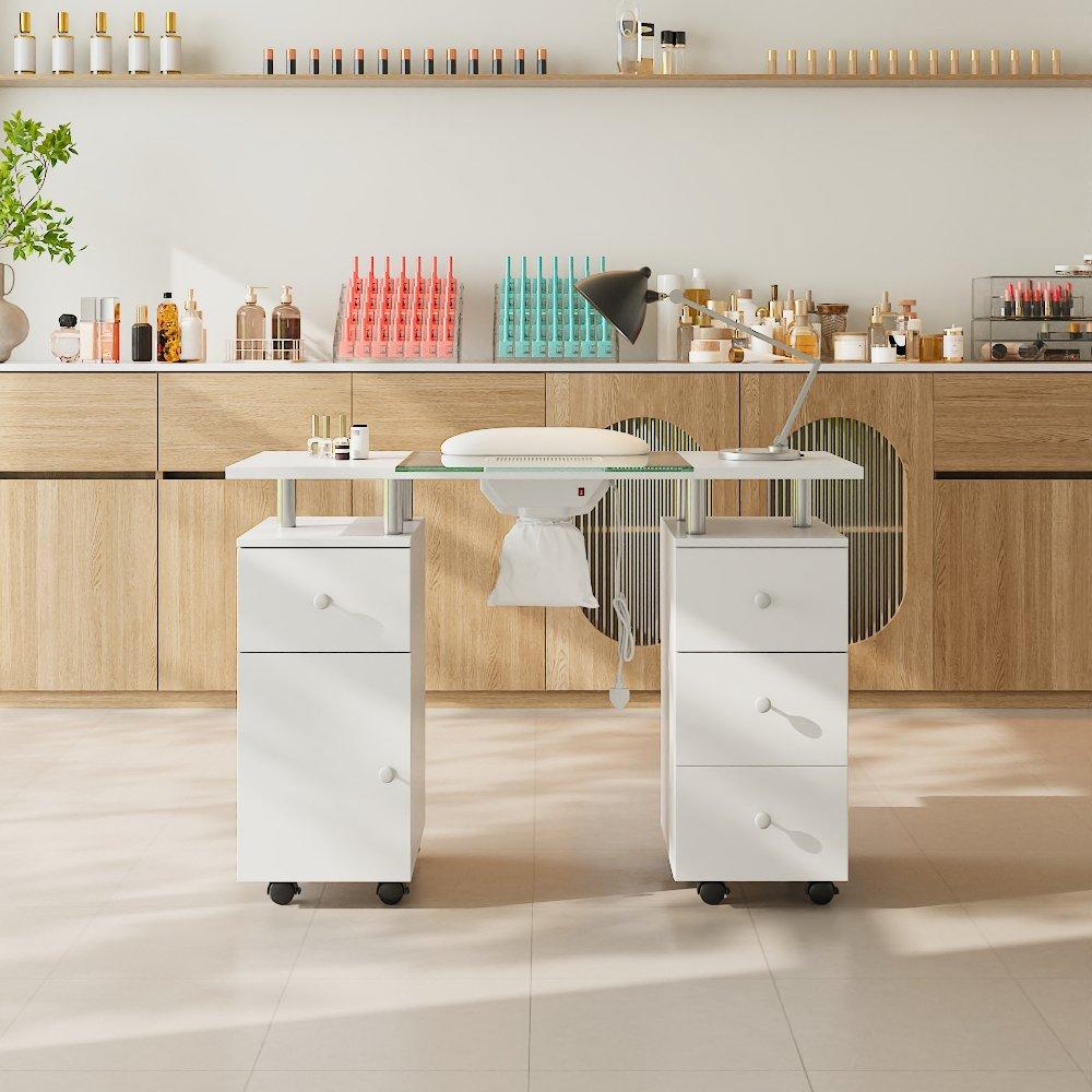White - SHEONLY - Mobile Manicure Table with Dust Collector Drawers - 2