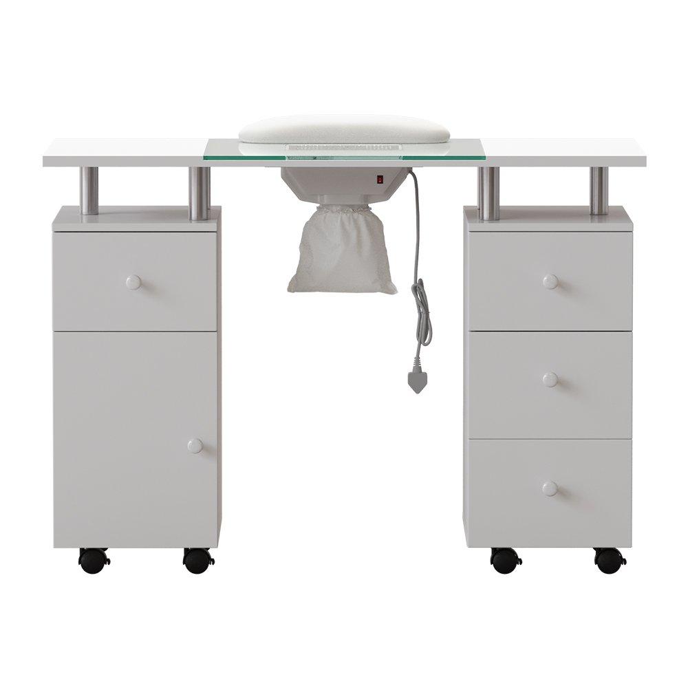 White - SHEONLY - Mobile Manicure Table with Dust Collector Drawers - 3