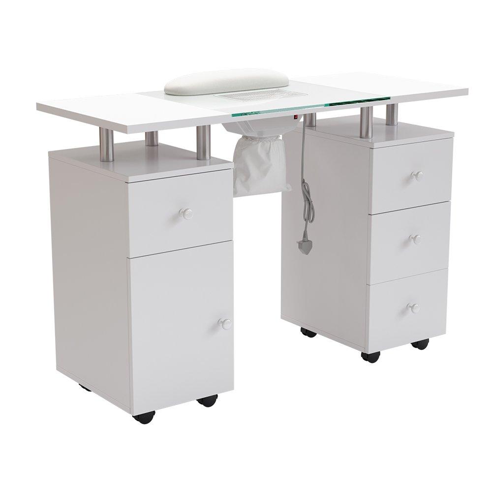 White - SHEONLY - Mobile Manicure Table with Dust Collector Drawers - 4