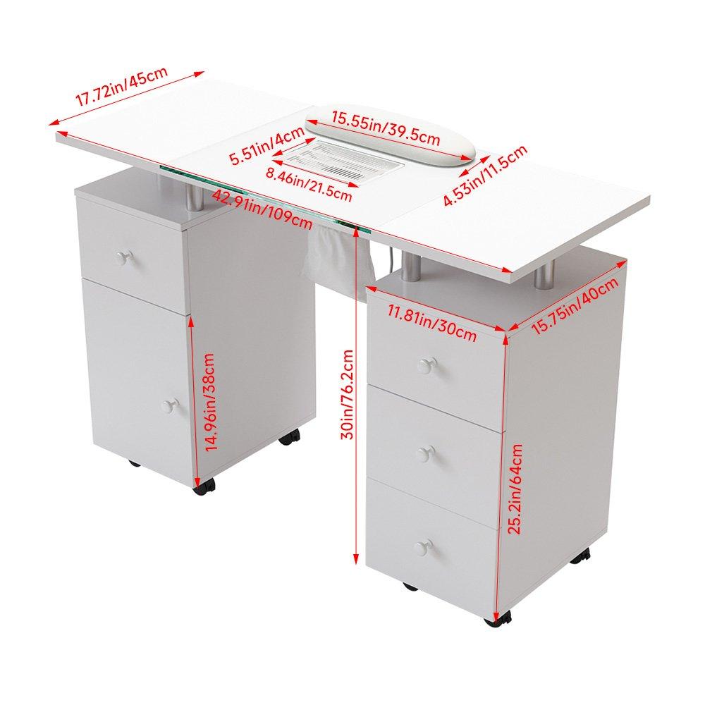 White - SHEONLY - Mobile Manicure Table with Dust Collector Drawers - 10