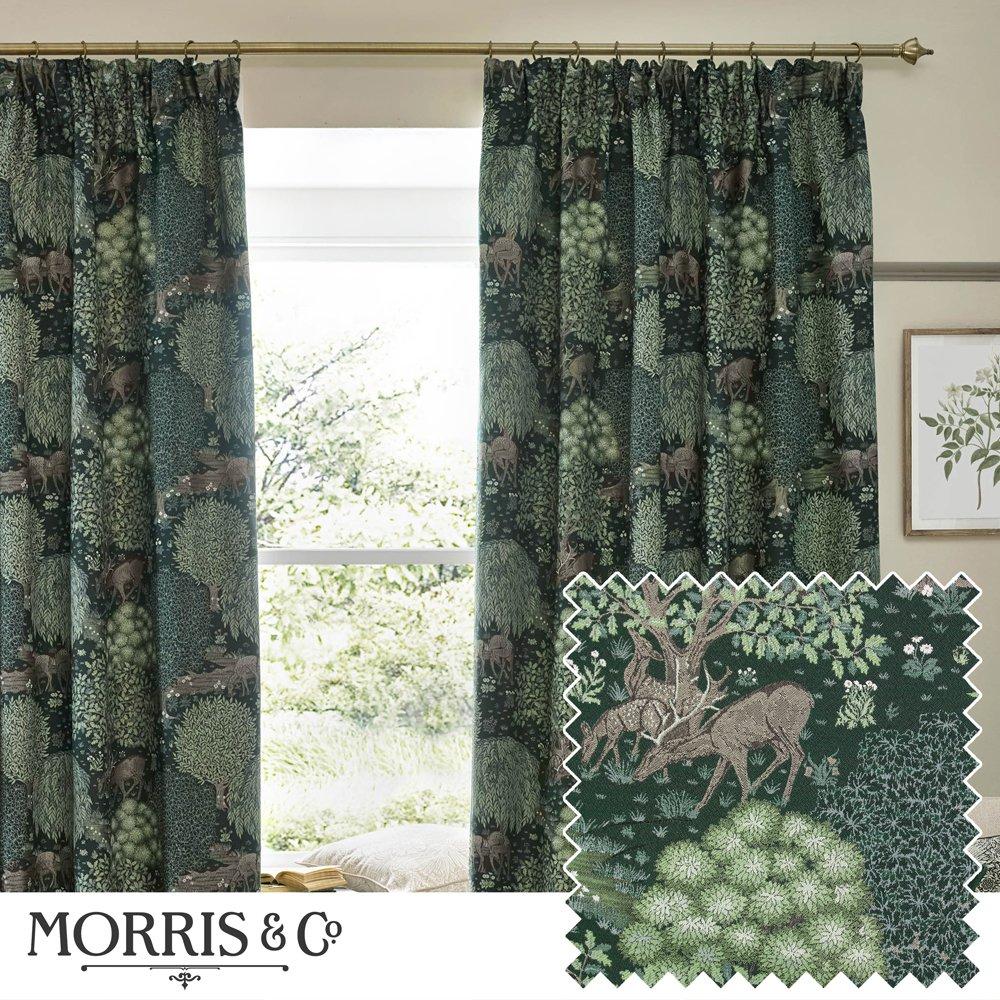 Forest Green - Morris and Co - Brook Fully Lined Woodland Jacquard Pencil Pleat C - 1