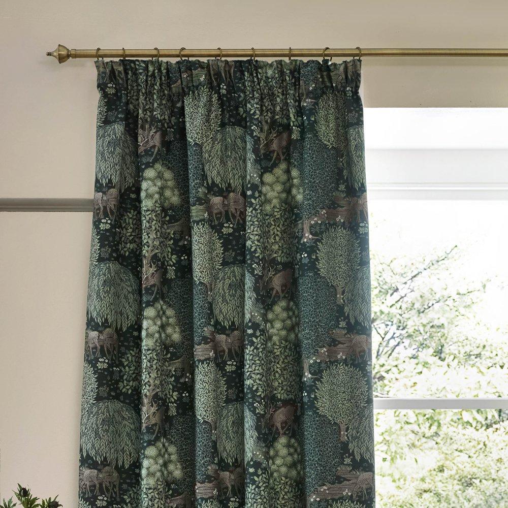 Forest Green - Morris and Co - Brook Fully Lined Woodland Jacquard Pencil Pleat C - 3