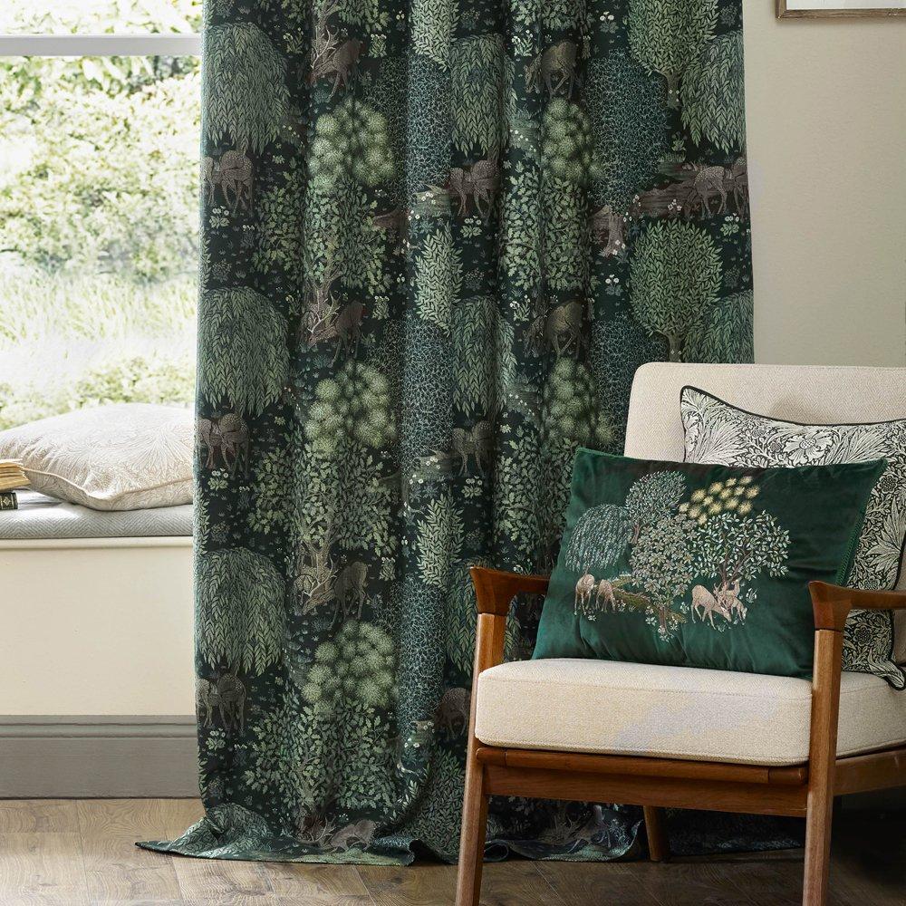 Forest Green - Morris and Co - Brook Fully Lined Woodland Jacquard Pencil Pleat C - 4