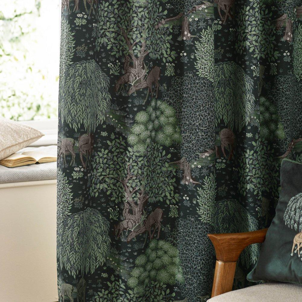 Forest Green - Morris and Co - Brook Fully Lined Woodland Jacquard Pencil Pleat C - 5