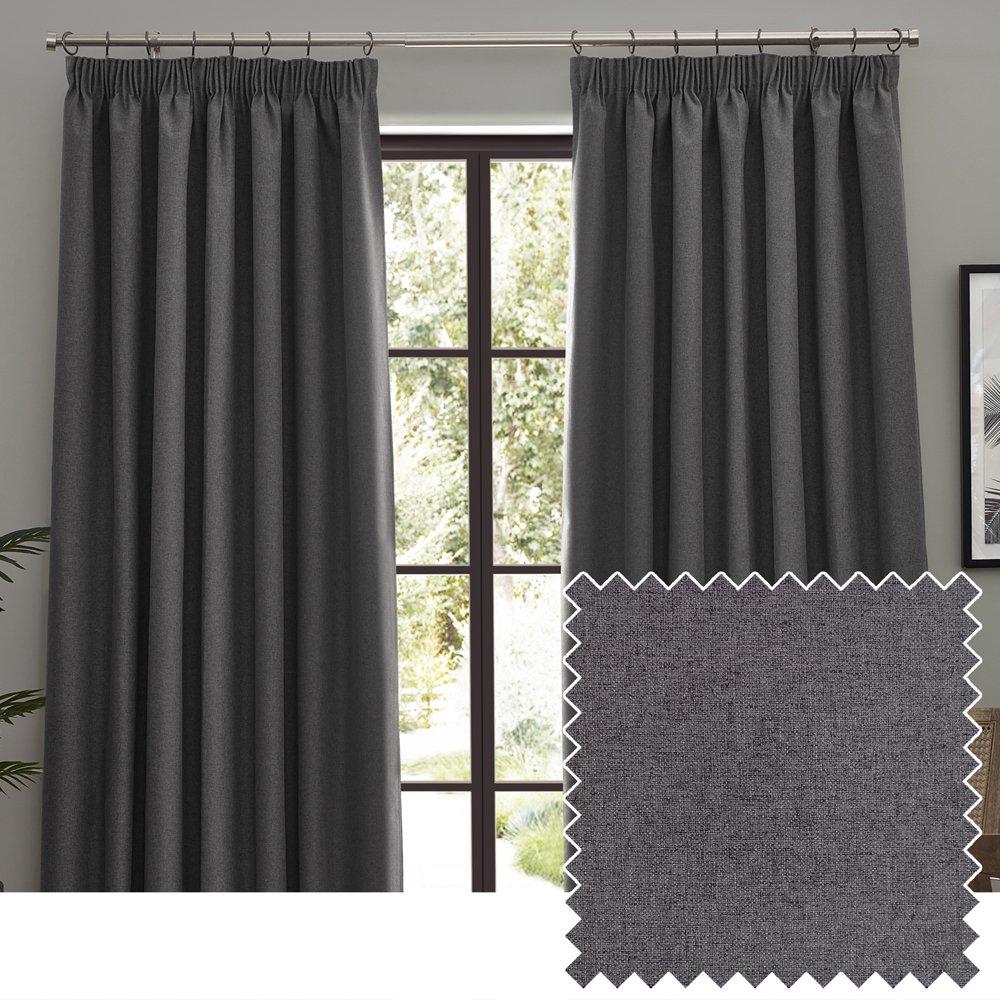 Charcoal - Furn - Dawn Textured Blackout Pencil Pleat Curtains - 1