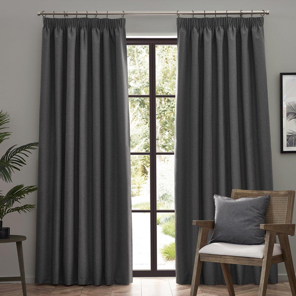 Charcoal - Furn - Dawn Textured Blackout Pencil Pleat Curtains - 2