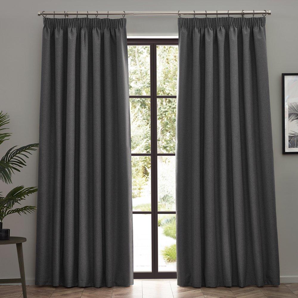 Charcoal - Furn - Dawn Textured Blackout Pencil Pleat Curtains - 6