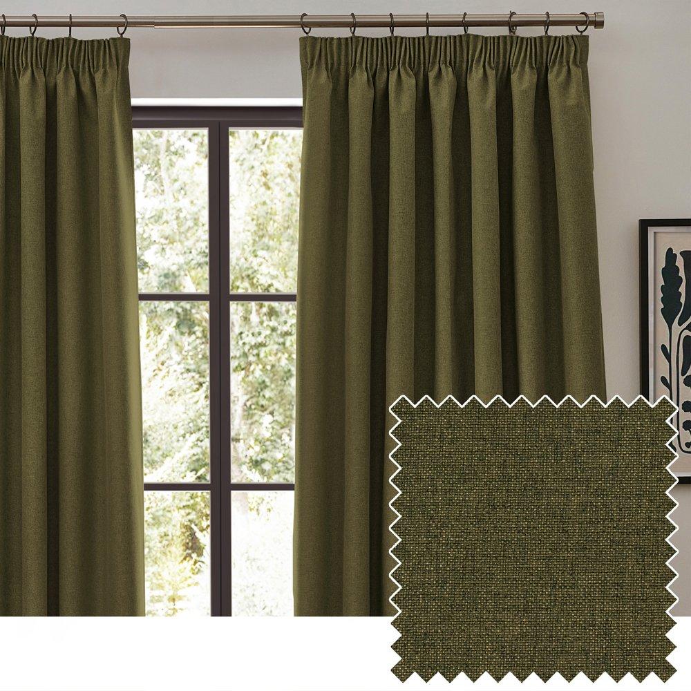 Furn  Dawn Textured Blackout Pencil Pleat Curtains - Olive - 117x137cm