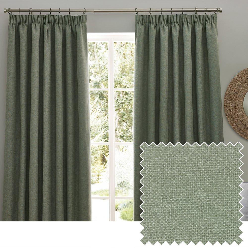 Furn  Dawn Textured Blackout Pencil Pleat Curtains - Eucalyptus - 168x183cm