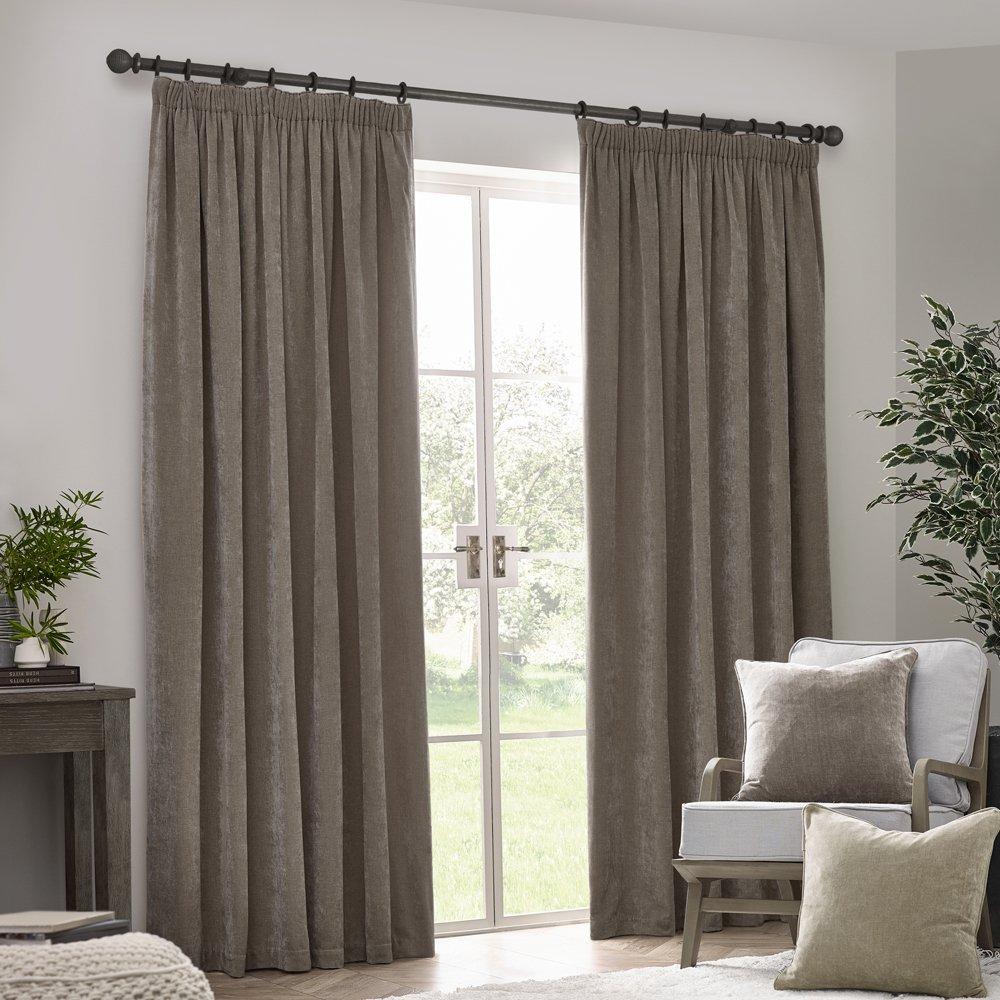Greige - Yard - Heavy Chenille Lined Pencil Pleat Curtains - 2