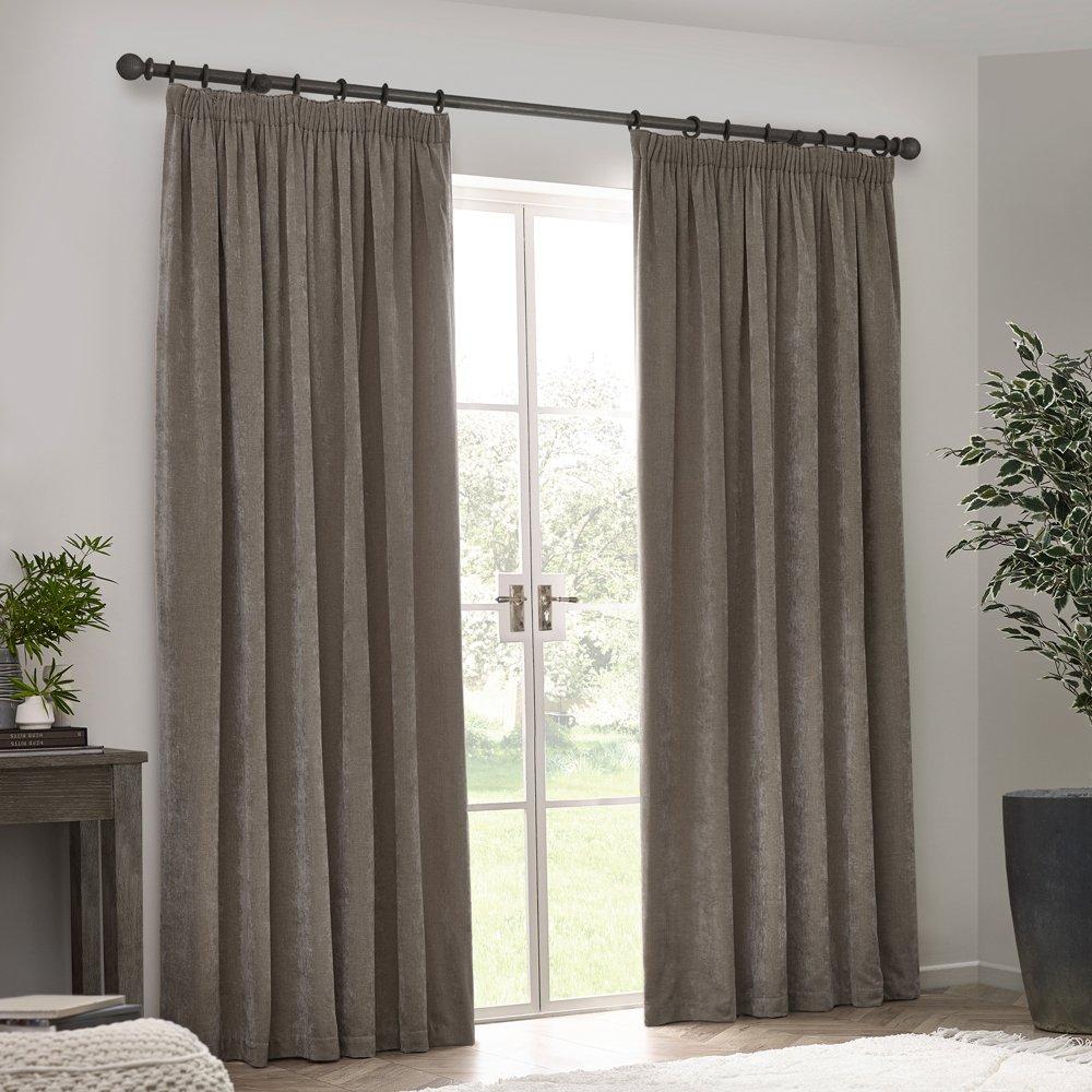 Greige - Yard - Heavy Chenille Lined Pencil Pleat Curtains - 5