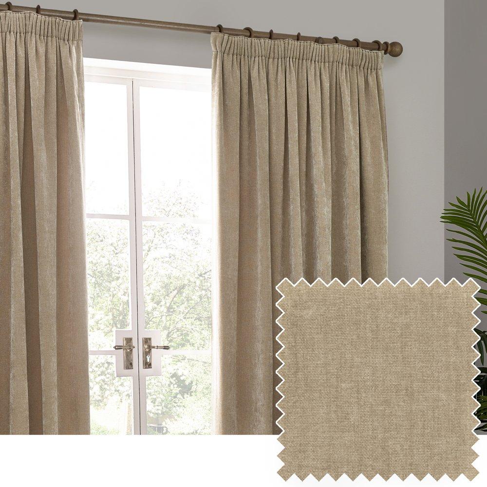 Natural - Yard - Heavy Chenille Fully Lined Pencil Pleat Curtains - 1