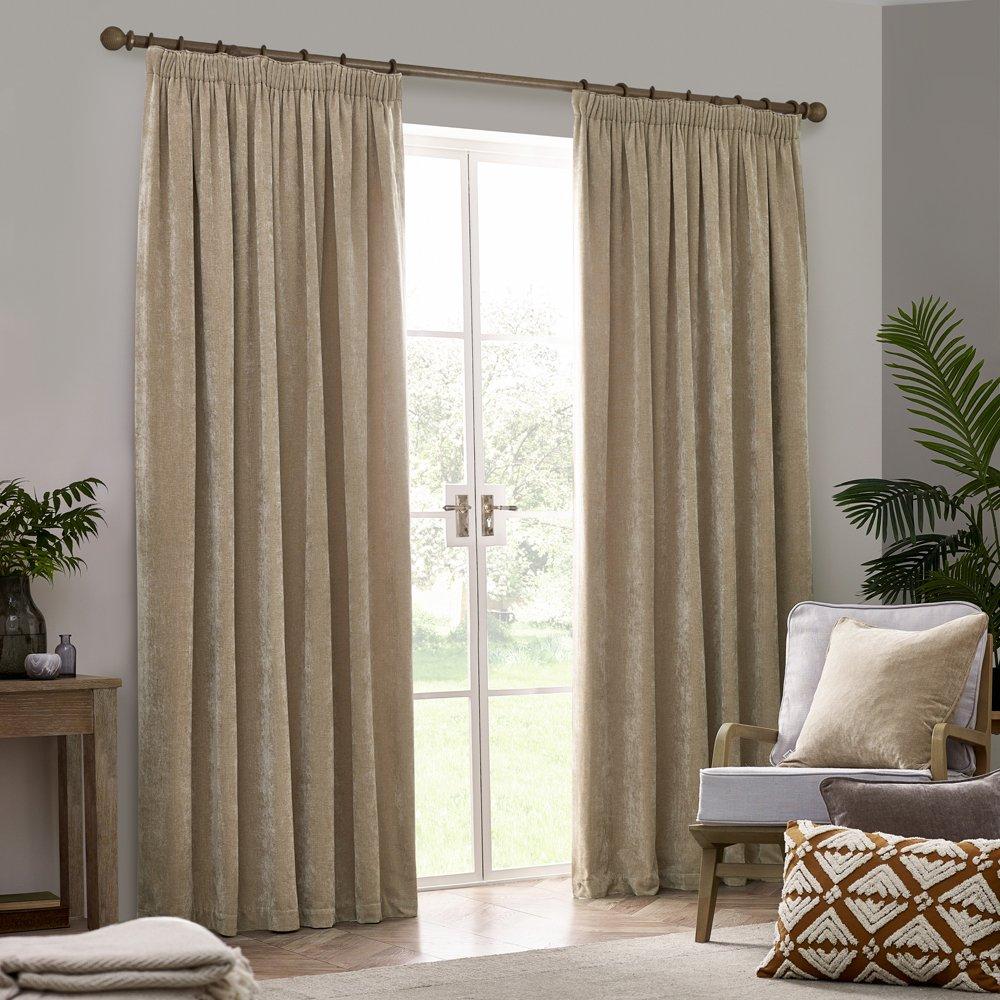 Natural - Yard - Heavy Chenille Fully Lined Pencil Pleat Curtains - 2