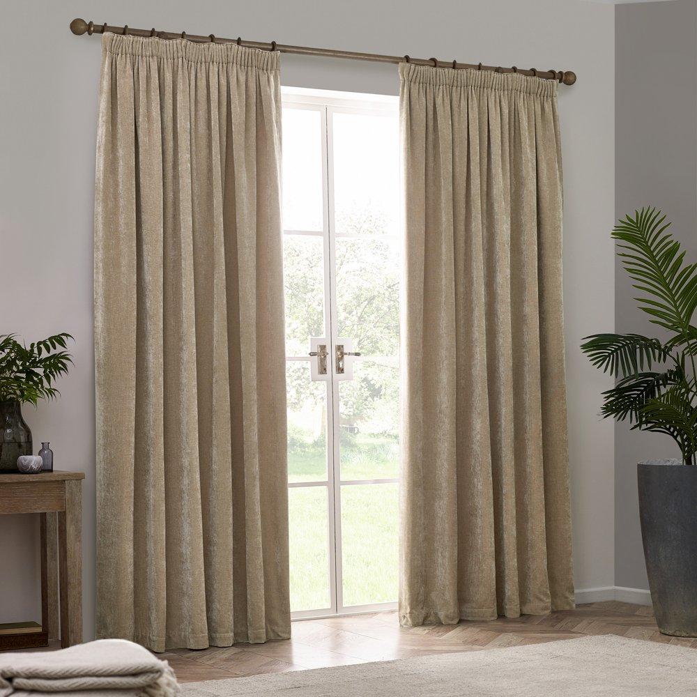 Natural - Yard - Heavy Chenille Fully Lined Pencil Pleat Curtains - 5