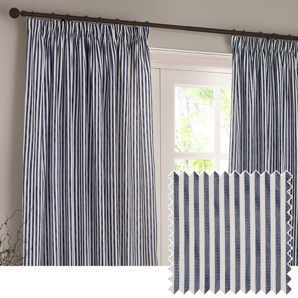 Hebden Striped 100% Cotton Lined Pencil Pleat Curt