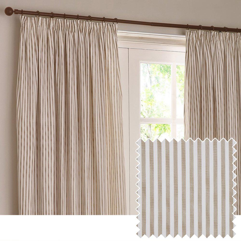 Natural - Yard - Hebden Striped 100% Cotton Lined Pencil Pleat Curt - 1
