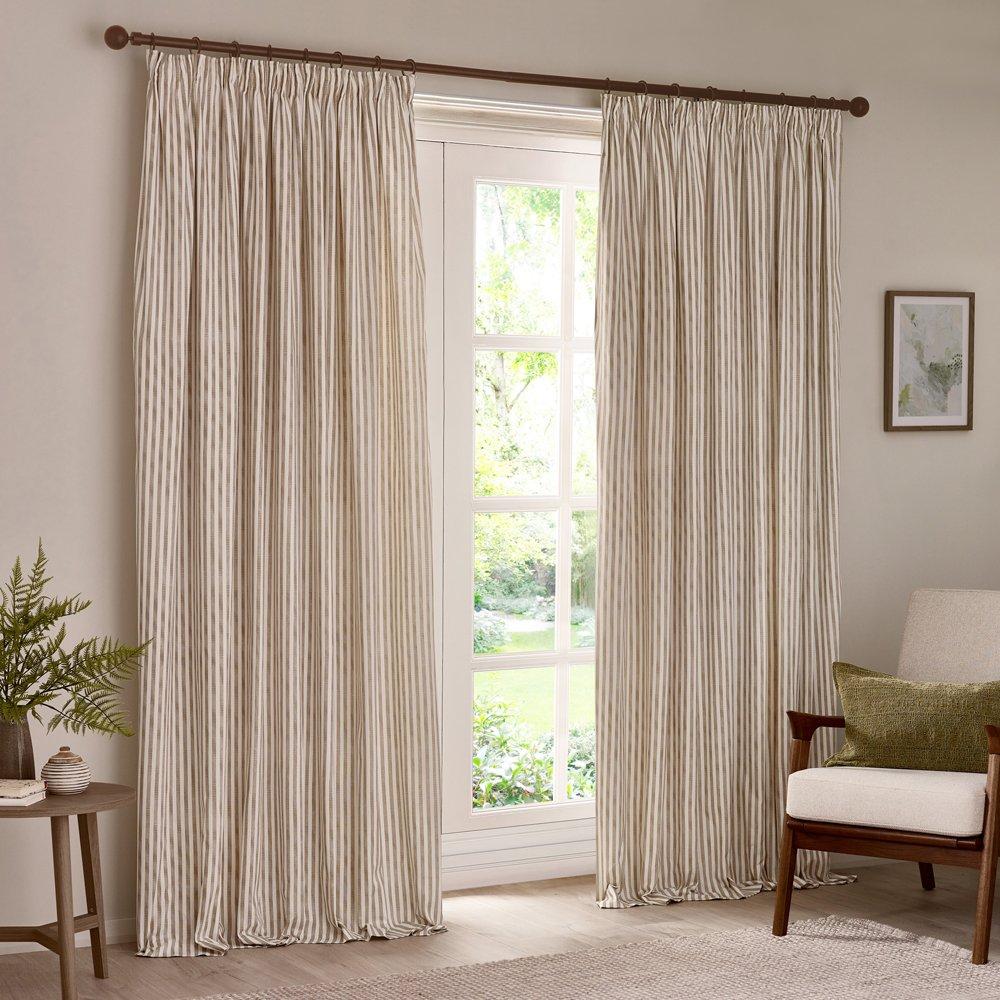 Natural - Yard - Hebden Striped 100% Cotton Lined Pencil Pleat Curt - 2
