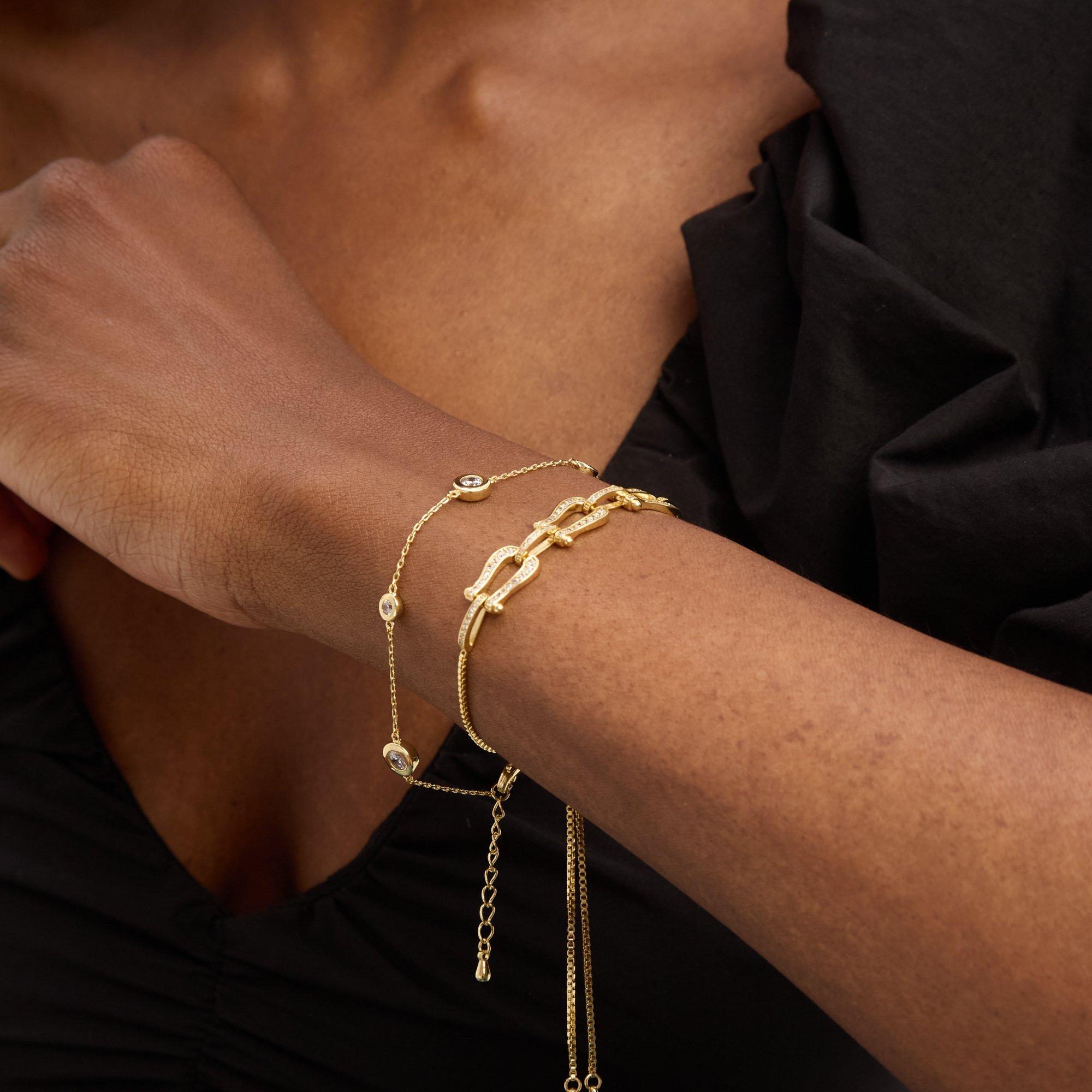 Gold - Jon Richard - 14K Gold Plated and Pave Link  Toggle Bracelet - 2