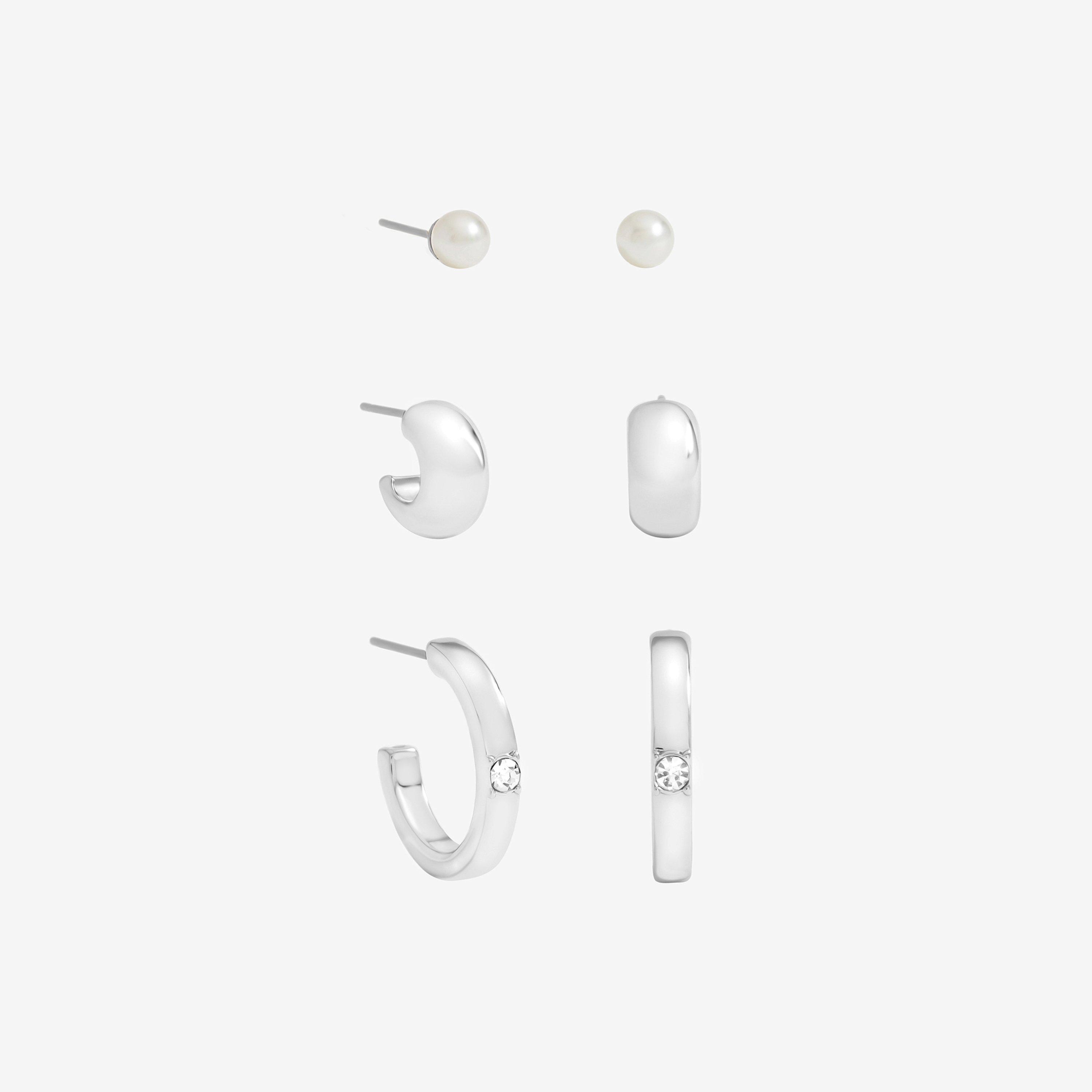 Silver - Mood - Silver Plated And Crystal Hoops - Pack Of 3