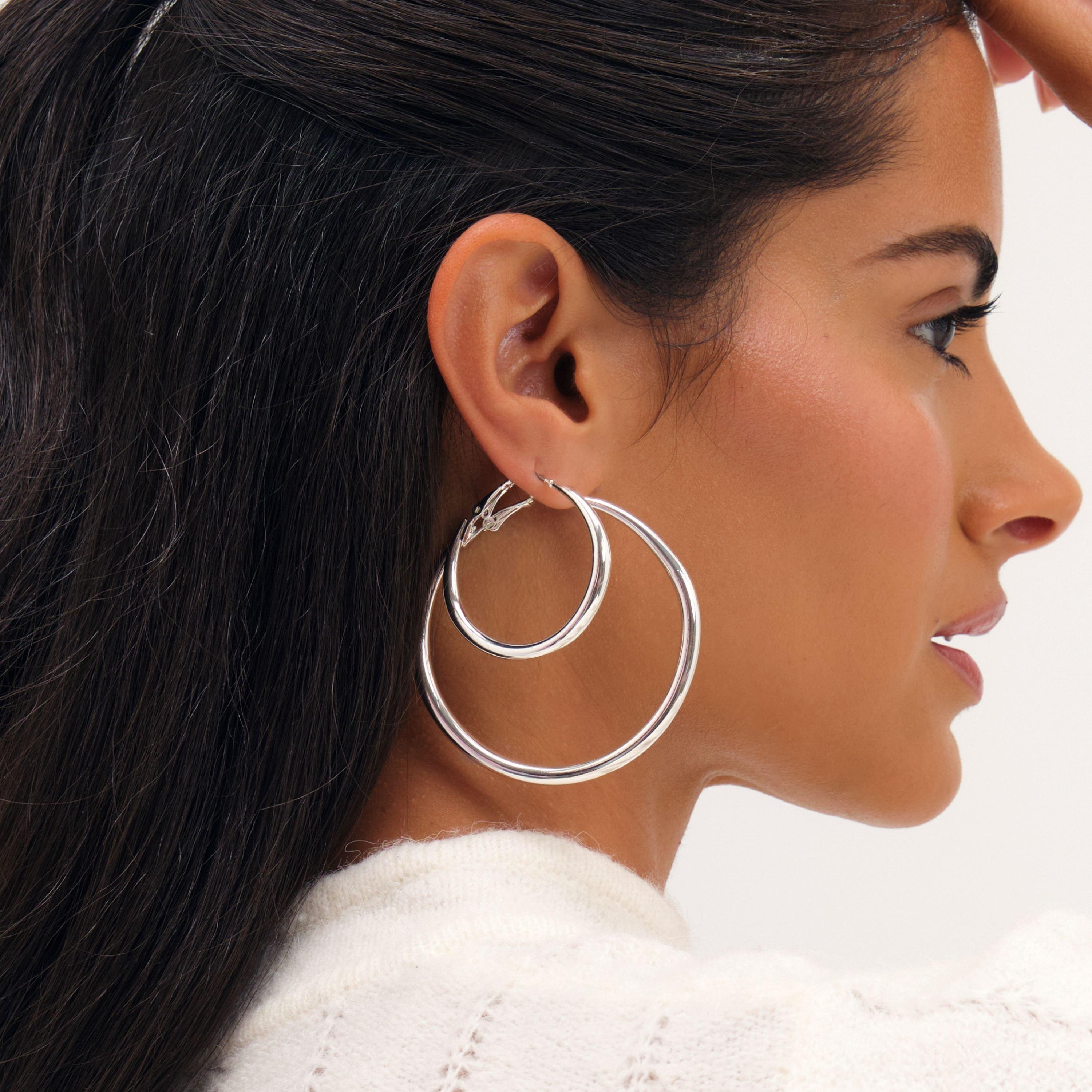Silver - Mood - Silver Plated Polished Hoop Multipack - 2