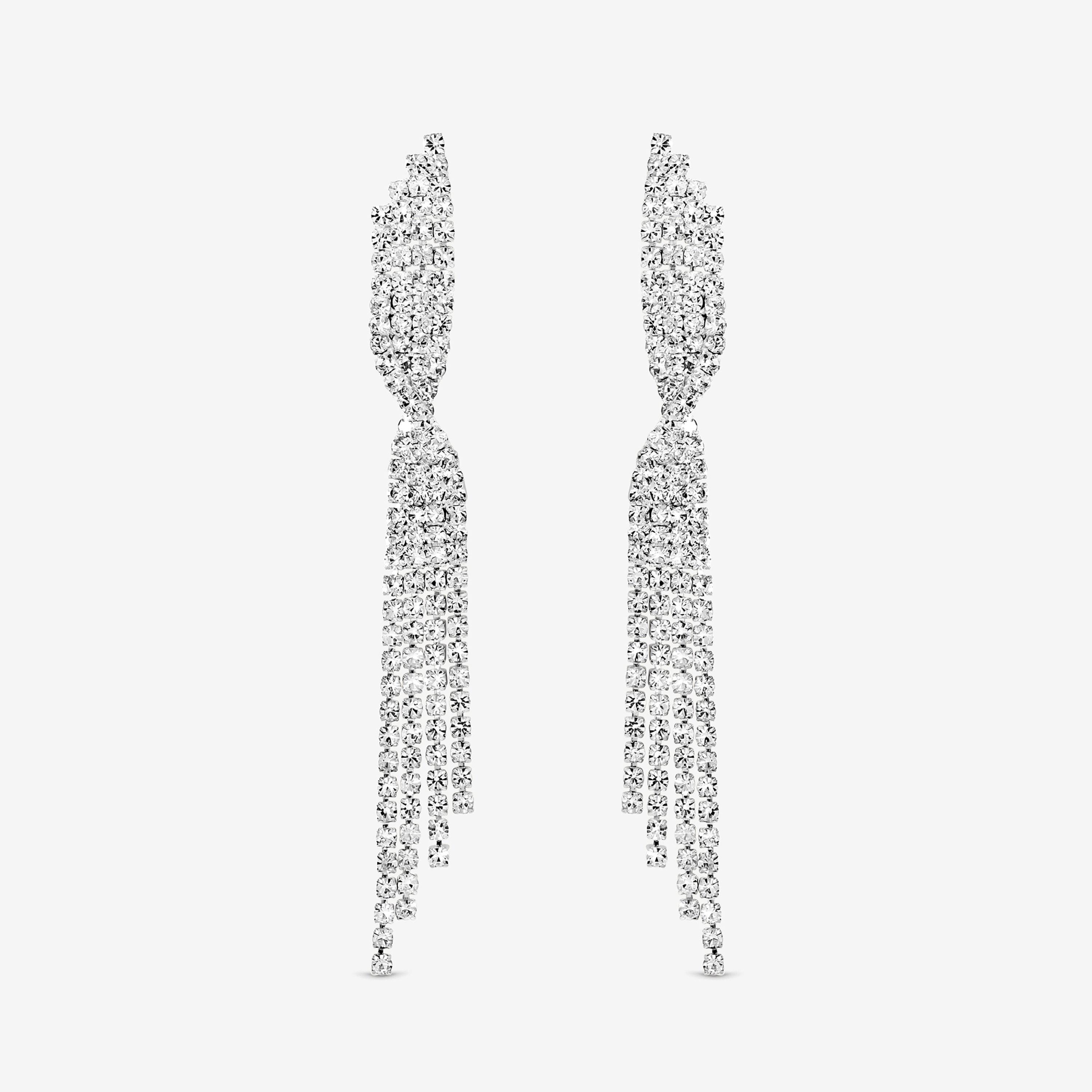 Silver - Mood - Silver Plated And Crystal Twist Drop Earrings - 1