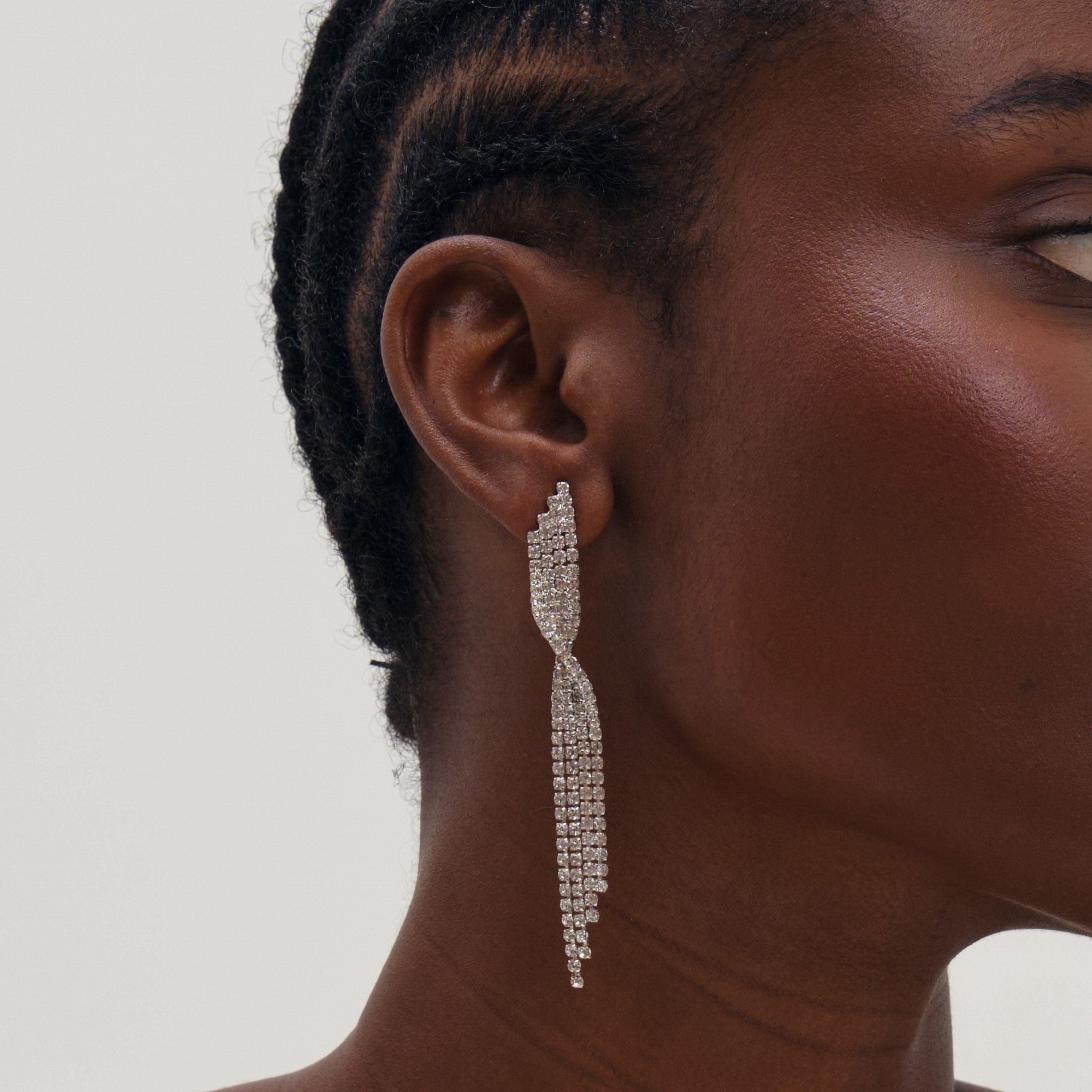 Silver - Mood - Silver Plated And Crystal Twist Drop Earrings - 2