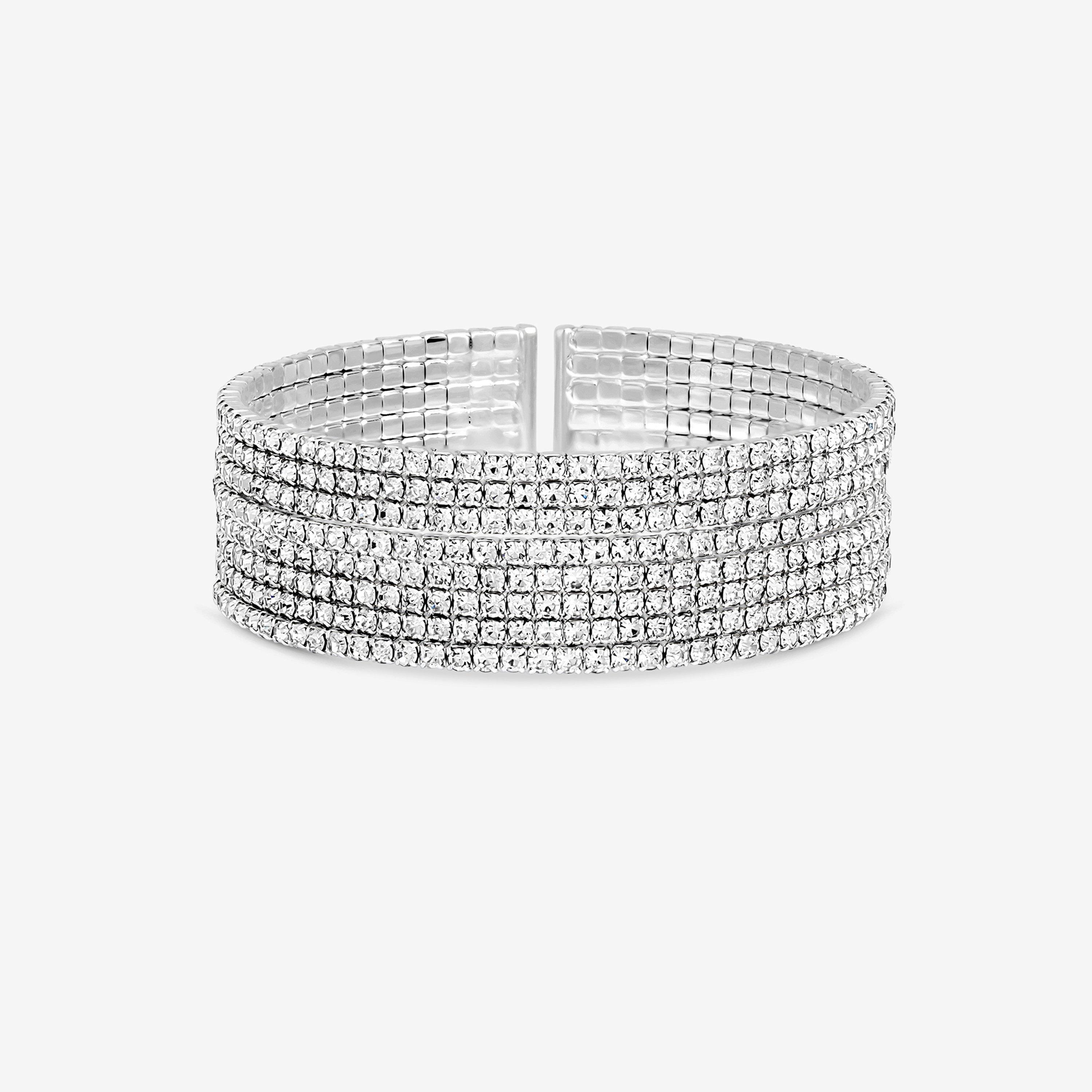 Silver - Mood - Silver Crystal Cuff Bracelet - 1